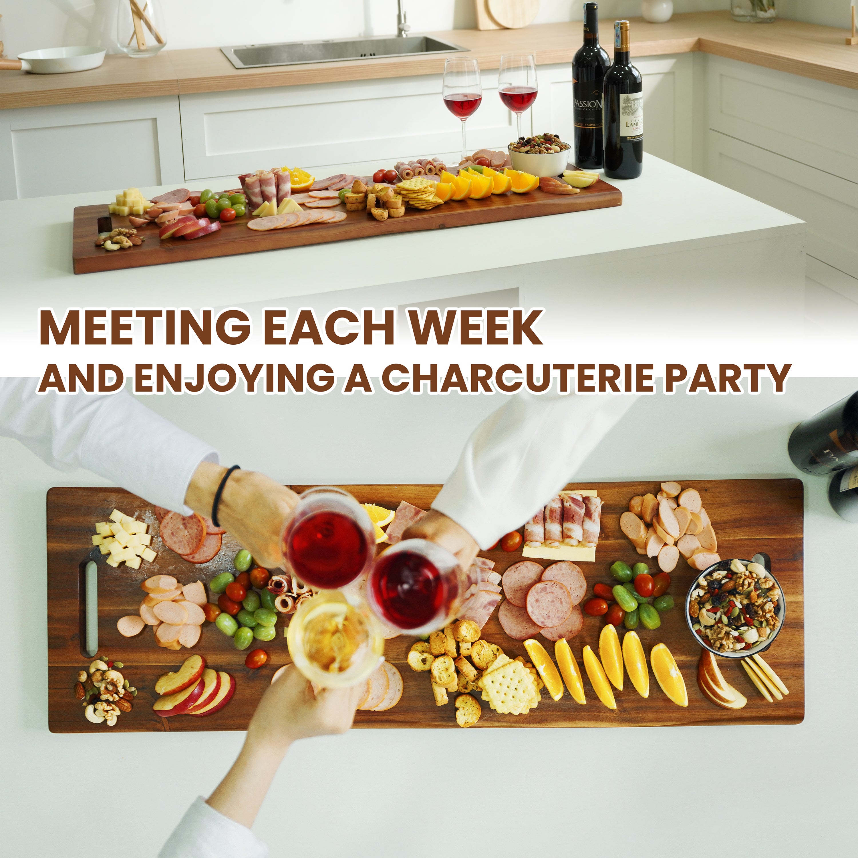 36" Large Acacia Wood Charcuterie Board, Built-in Handles, Raw Edge-thumbmail-4