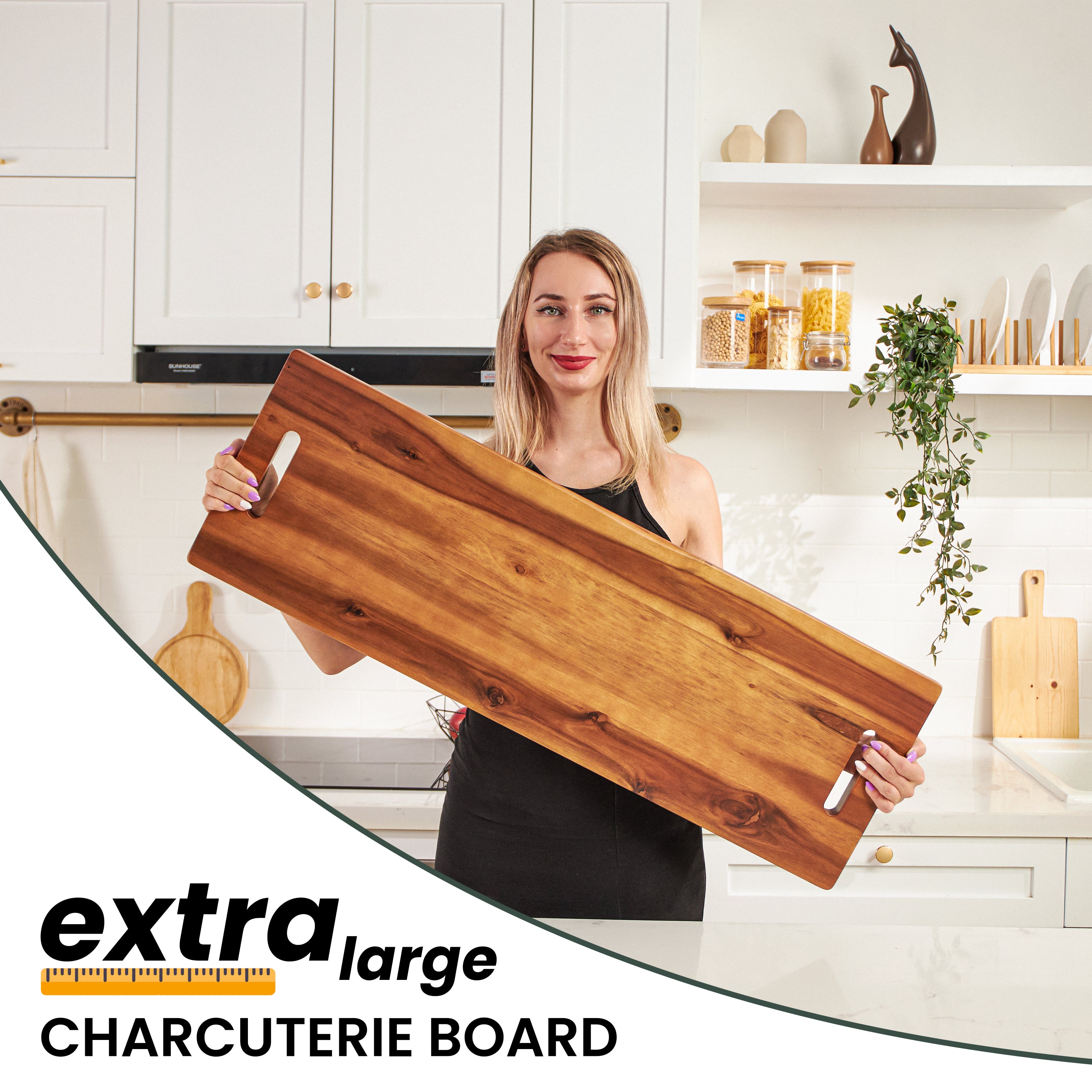 36" Large Acacia Wood Charcuterie Board, Built-in Handles, Raw Edge-thumbmail-6
