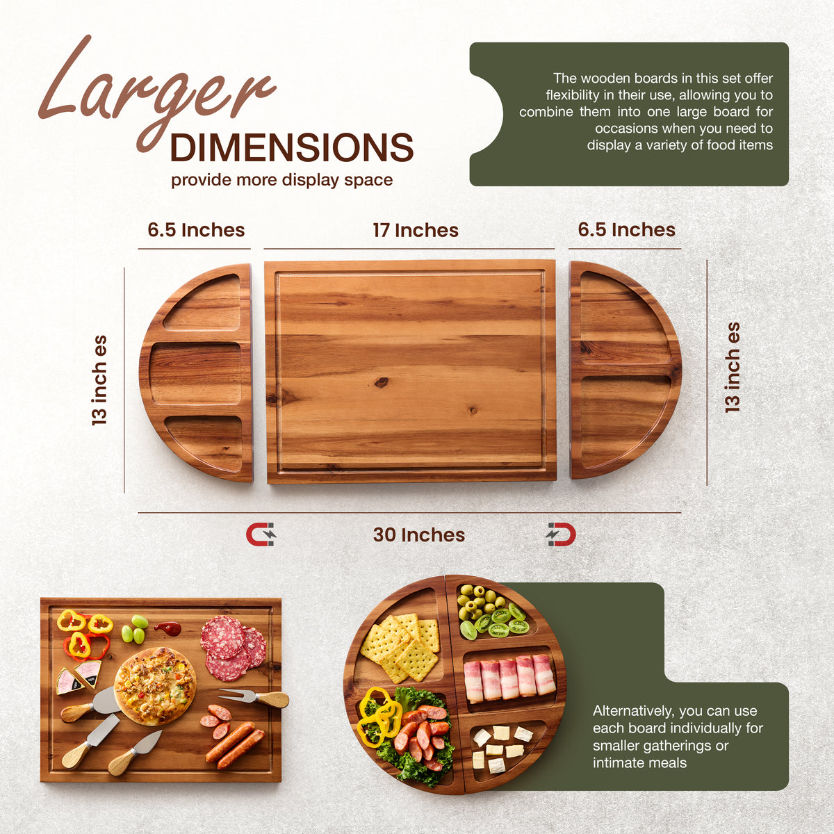 30" Large Acacia Wood Charcuterie Board with 4 Knives Set, Magnetic-thumbmail-4