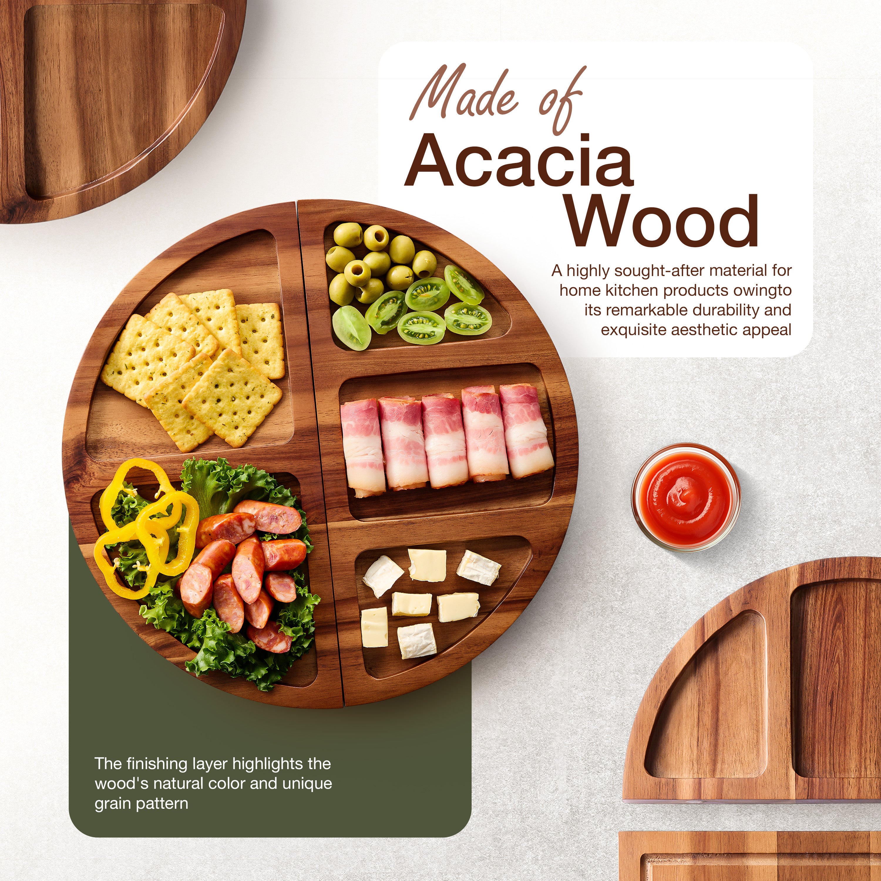 30" Large Acacia Wood Charcuterie Board with 4 Knives Set, Magnetic-thumbmail-6