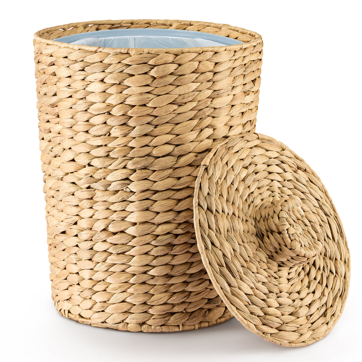 Wicker Waste Basket with Lid, 4 Gallon Water Hyacinth Trash Can-thumbmail-1