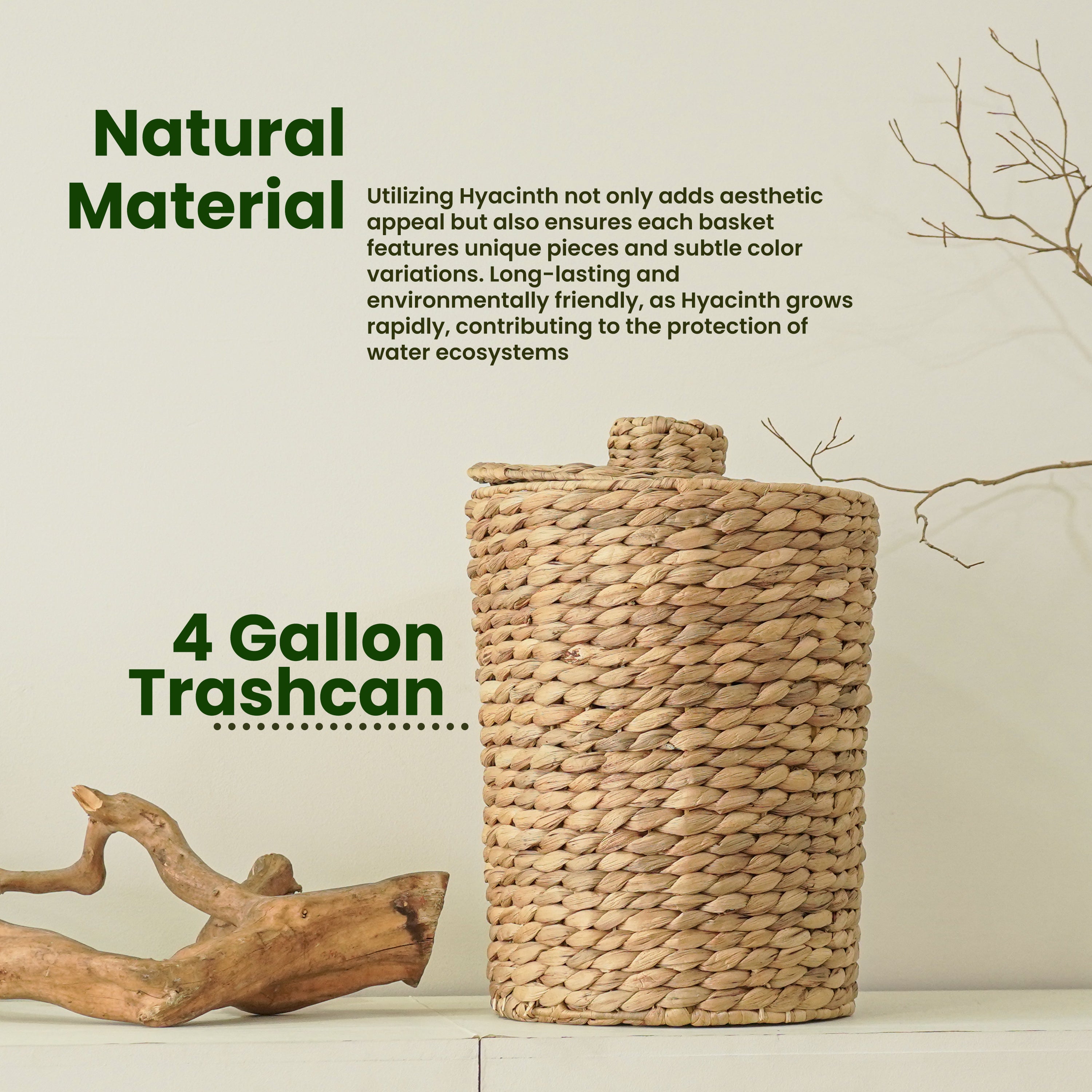 Wicker Waste Basket with Lid, 4 Gallon Water Hyacinth Trash Can-thumbmail-3