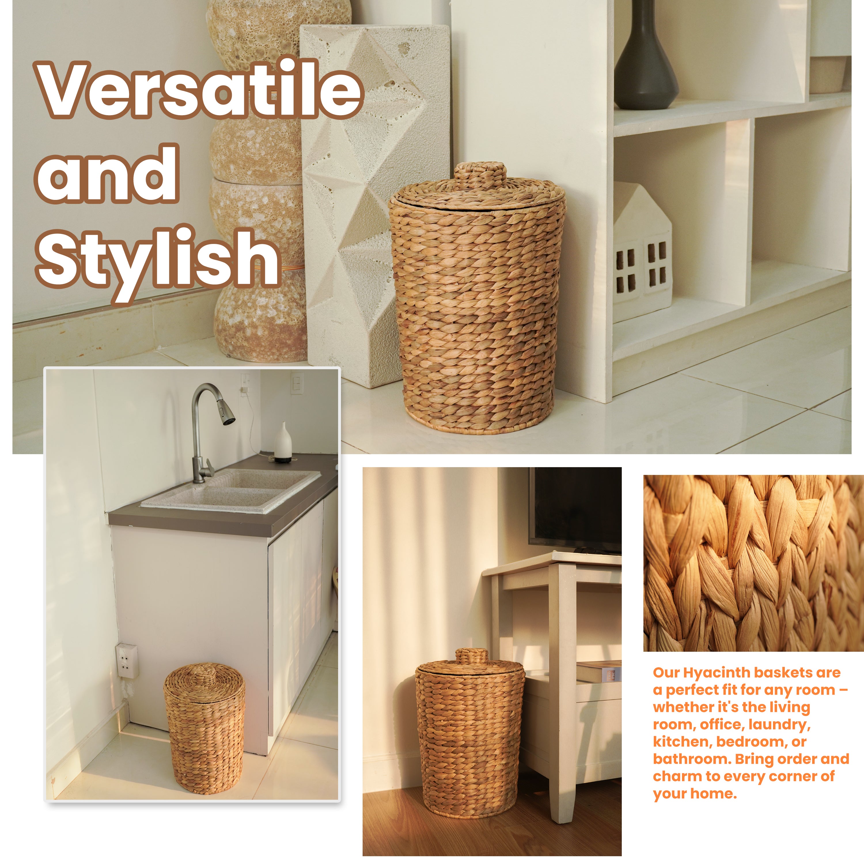 Wicker Waste Basket with Lid, 4 Gallon Water Hyacinth Trash Can-thumbmail-5