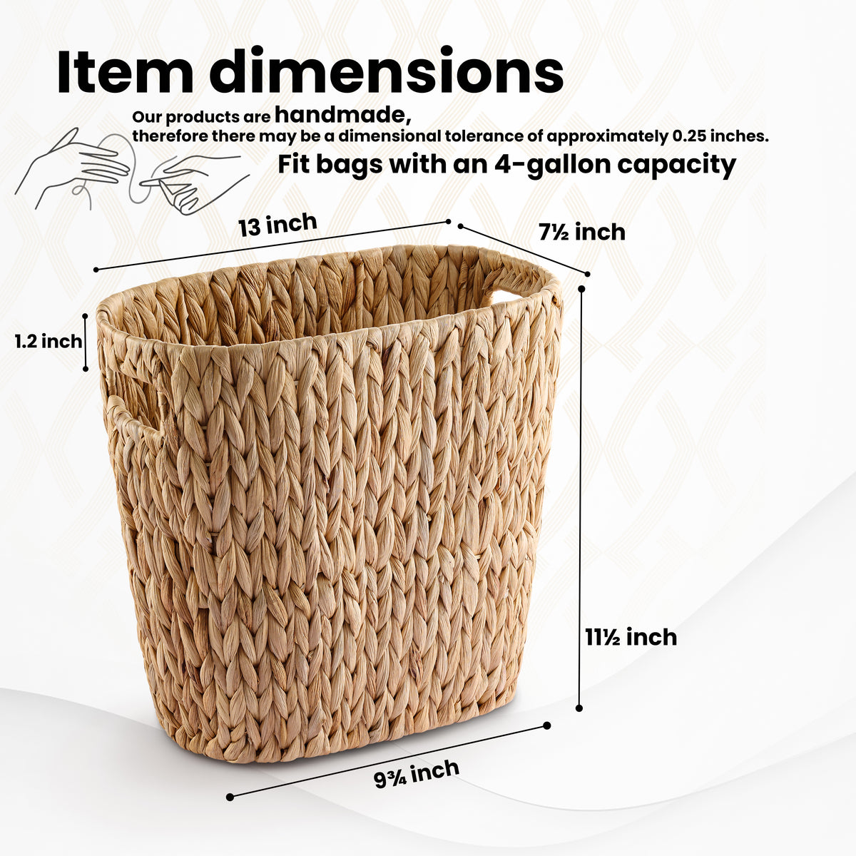 Water Hyacinth Wicker Waste Basket for Bathroom with Handle,4 Gallon-thumbmail-3