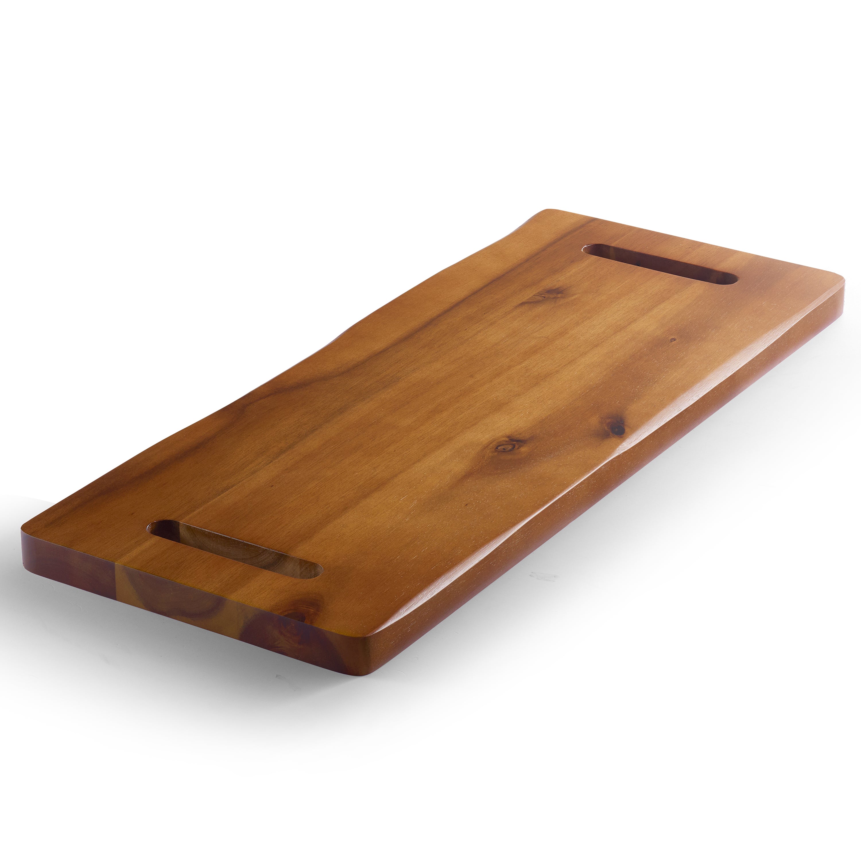 30" Large Acacia Wood Charcuterie Board, Built-in Handles, Raw Edge-thumbmail-1