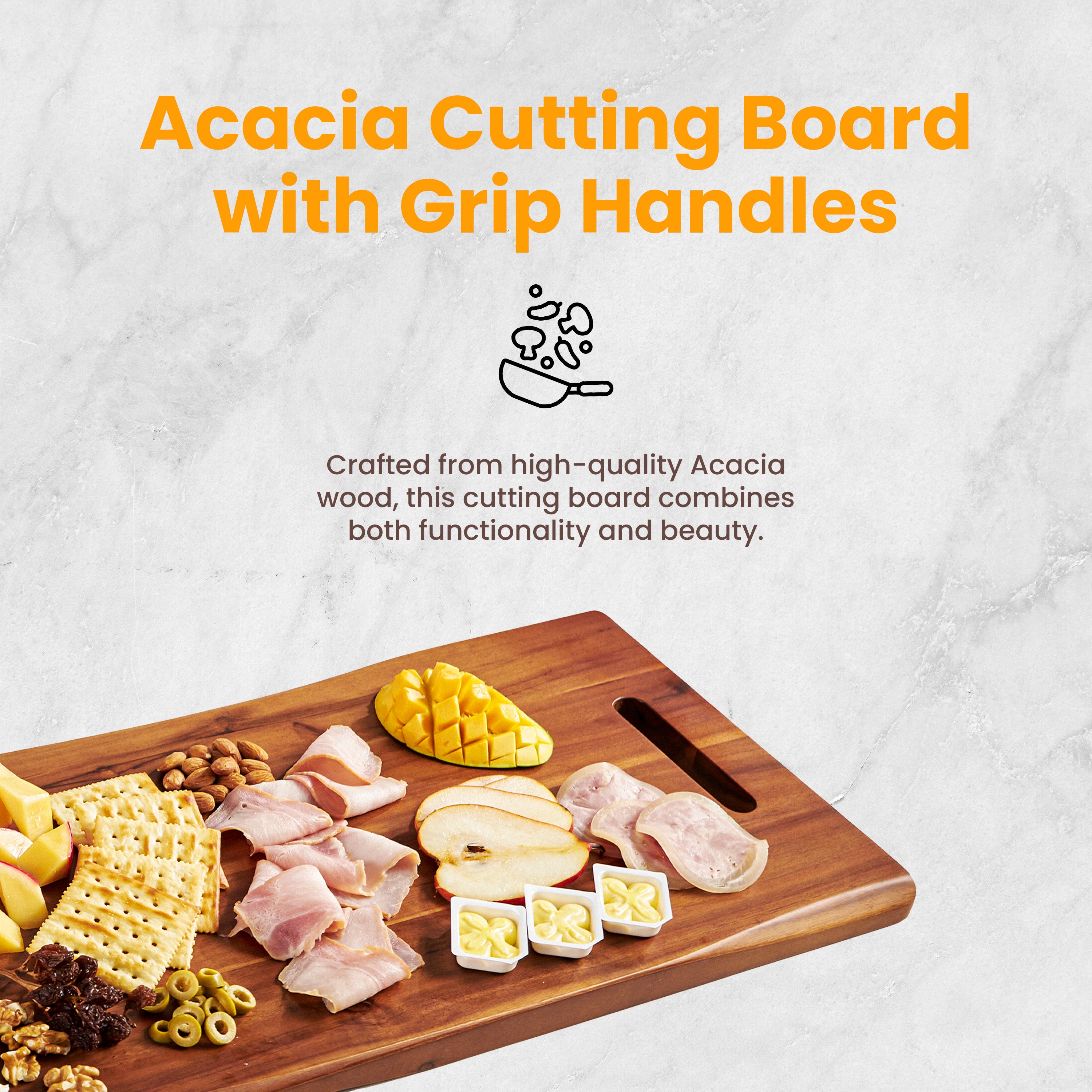 30" Large Acacia Wood Charcuterie Board, Built-in Handles, Raw Edge-thumbmail-2