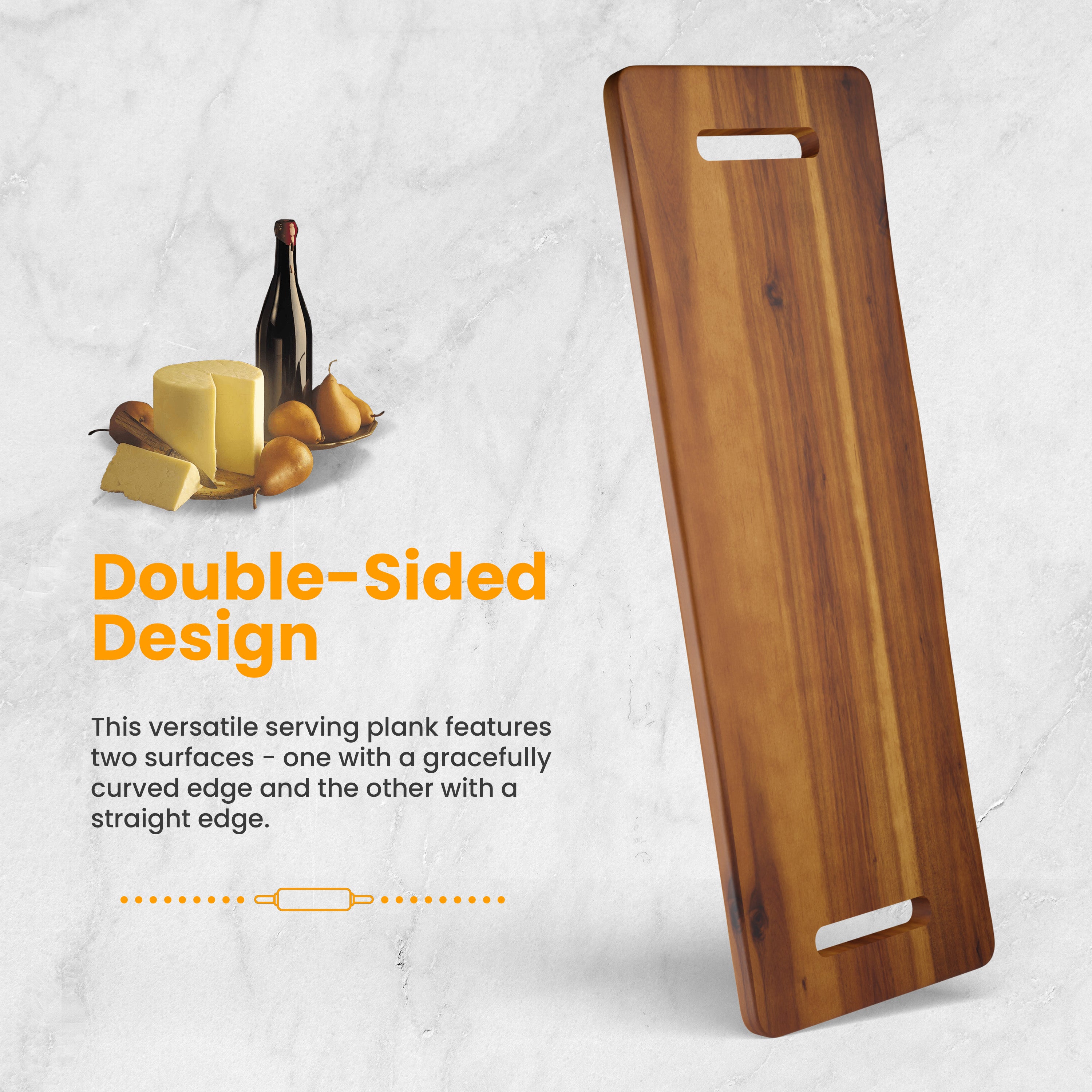 30" Large Acacia Wood Charcuterie Board, Built-in Handles, Raw Edge-thumbmail-5