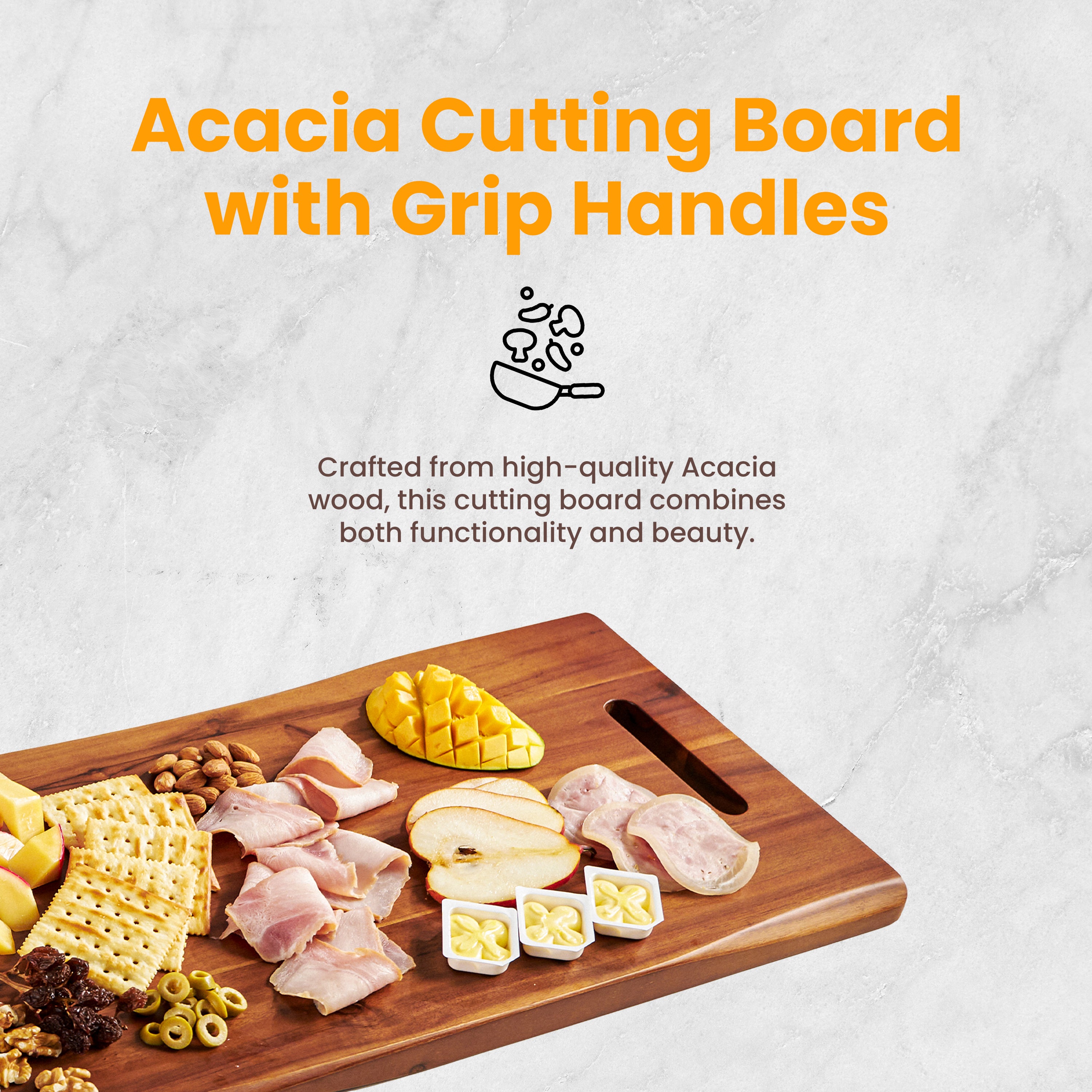 24" Large Acacia Wood Charcuterie Board, Built-in Handles, Raw Edge-thumbmail-3