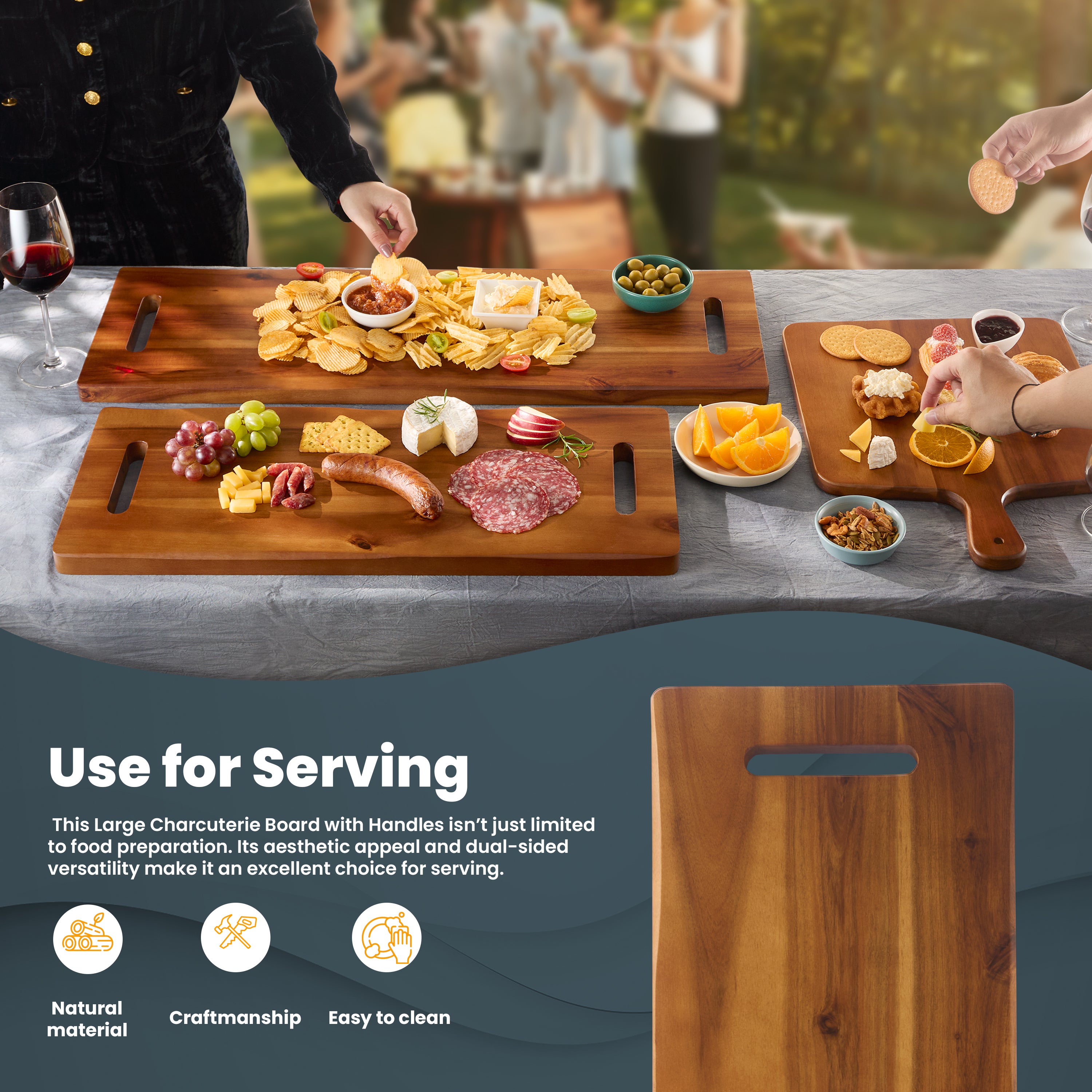 24" Large Acacia Wood Charcuterie Board, Built-in Handles, Raw Edge-thumbmail-4