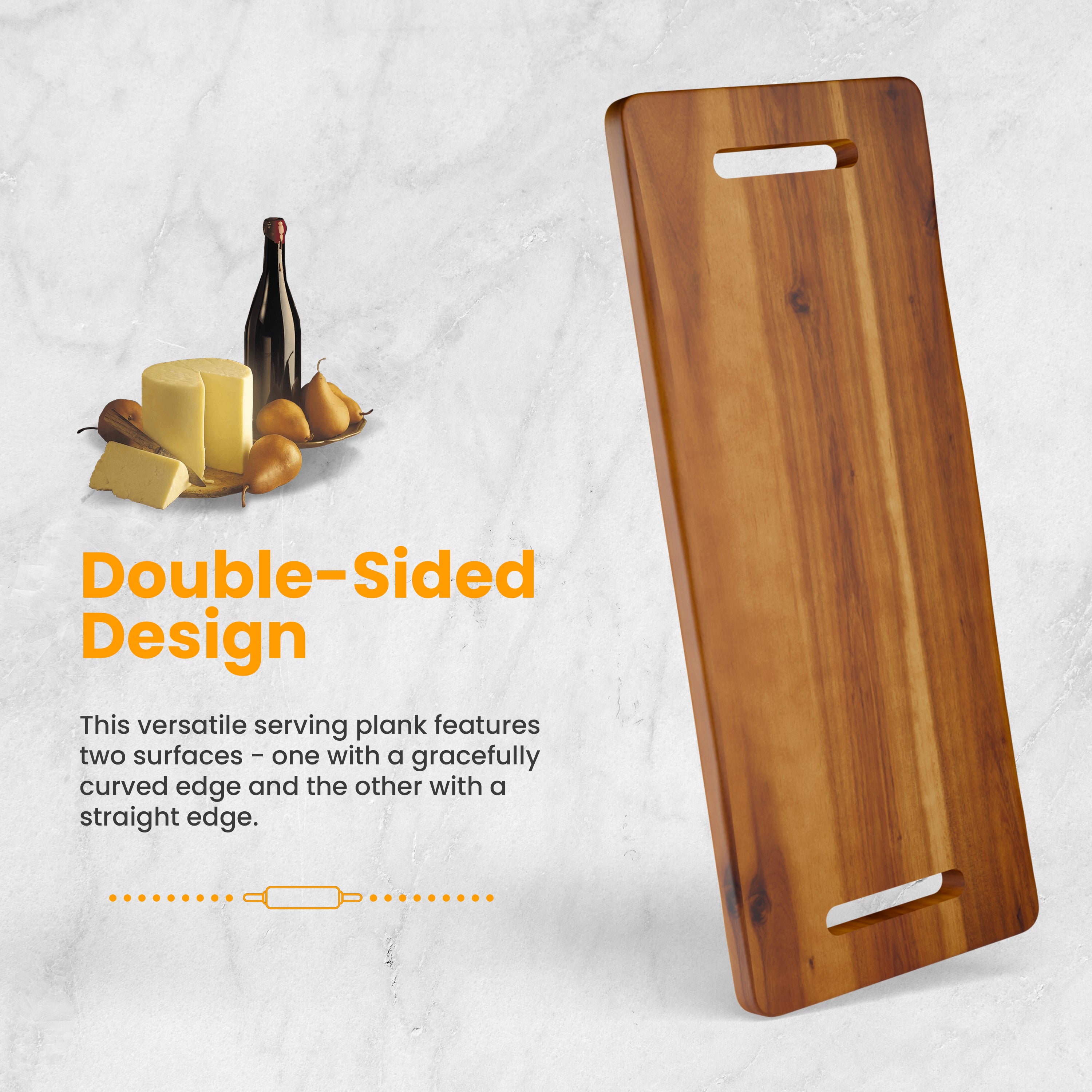24" Large Acacia Wood Charcuterie Board, Built-in Handles, Raw Edge-thumbmail-5