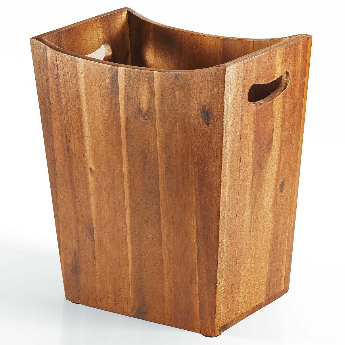 2 Gallon Acacia Wooden Wastebasket, Non-slip Trash Can, Open Top