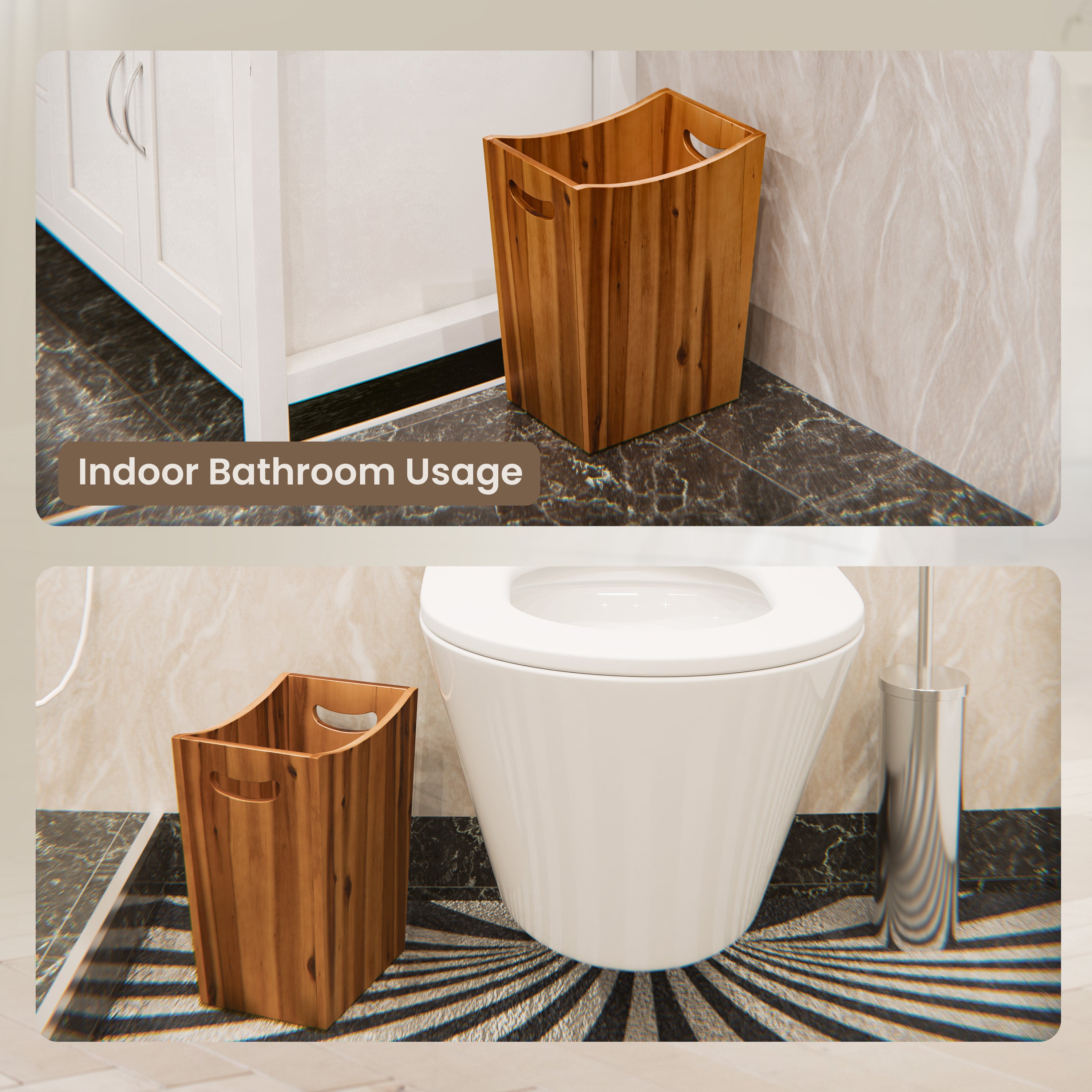 2 Gallon Acacia Wooden Wastebasket, Non-slip Trash Can, Open Top-thumbmail-5