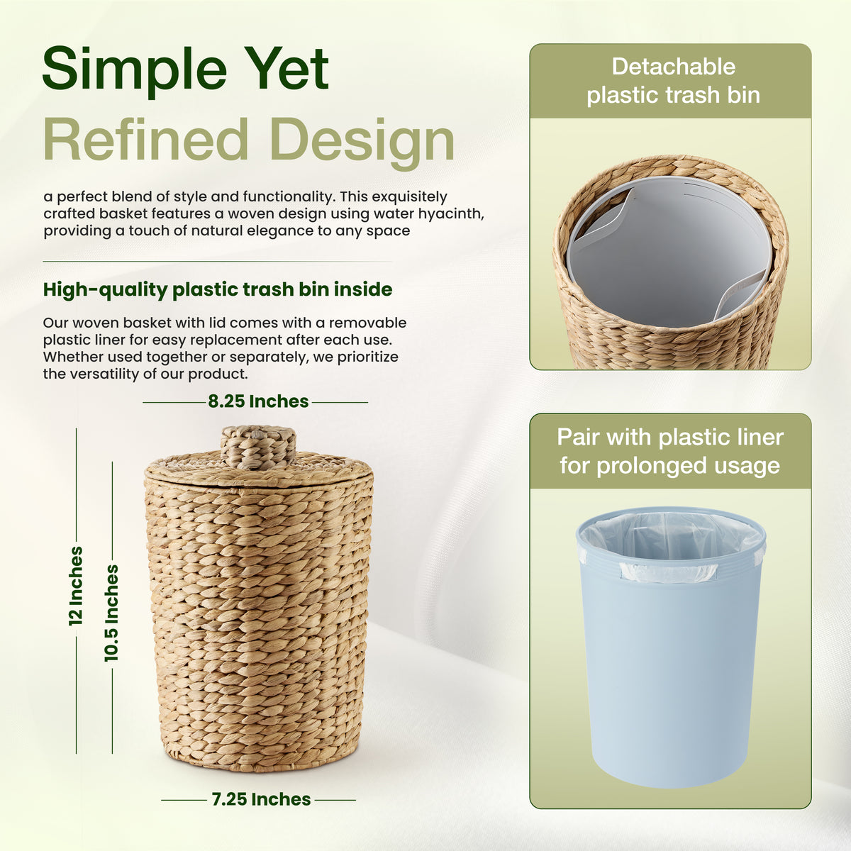 Water Hyacinth Bathroom Garbage Can with a Lid, 2 Gallon Capacity-thumbmail-3