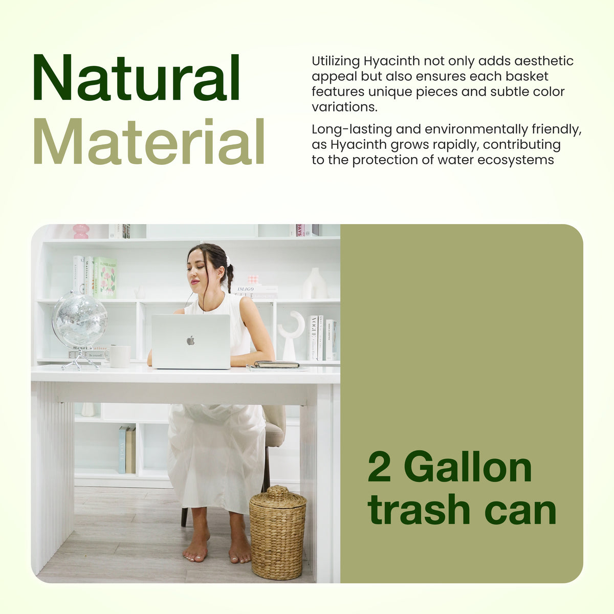 Water Hyacinth Bathroom Garbage Can with a Lid, 2 Gallon Capacity-thumbmail-4