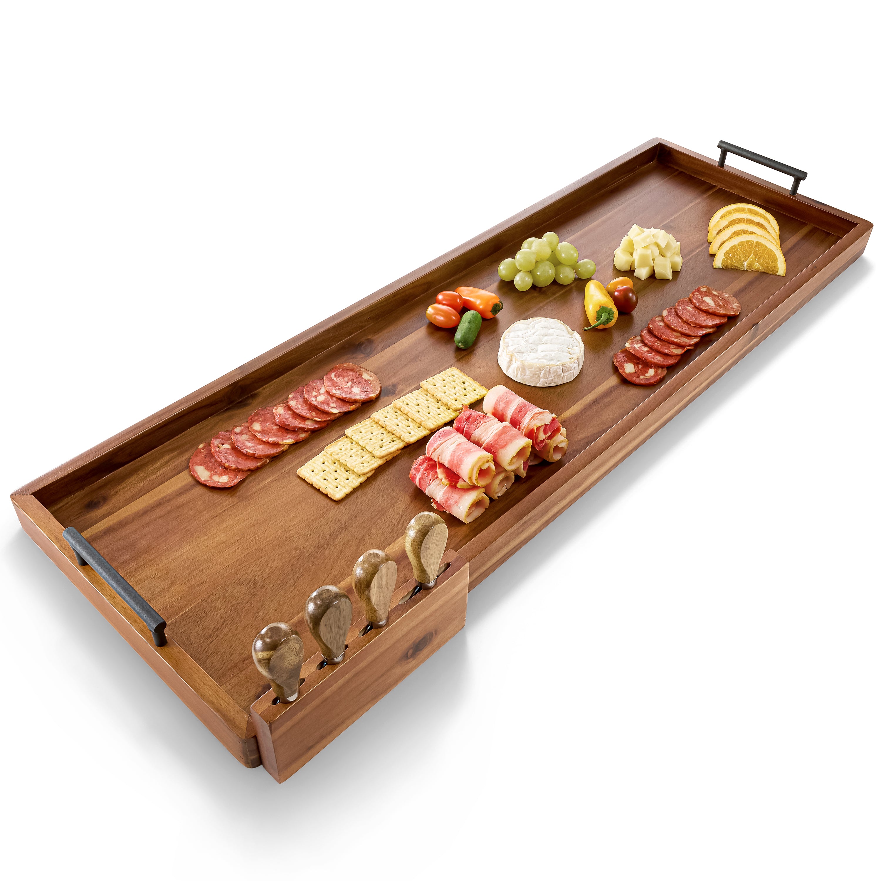 36" Acacia Large Charcuterie Boards for Party with Metal Handles-thumbmail-1