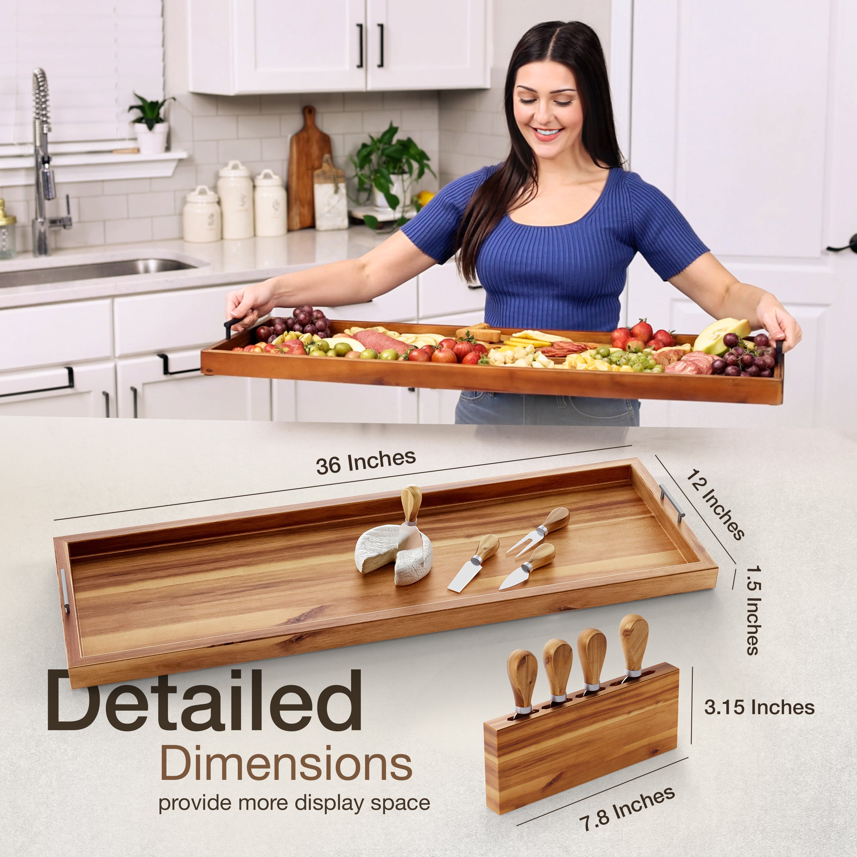 36" Acacia Large Charcuterie Boards for Party with Metal Handles-thumbmail-2