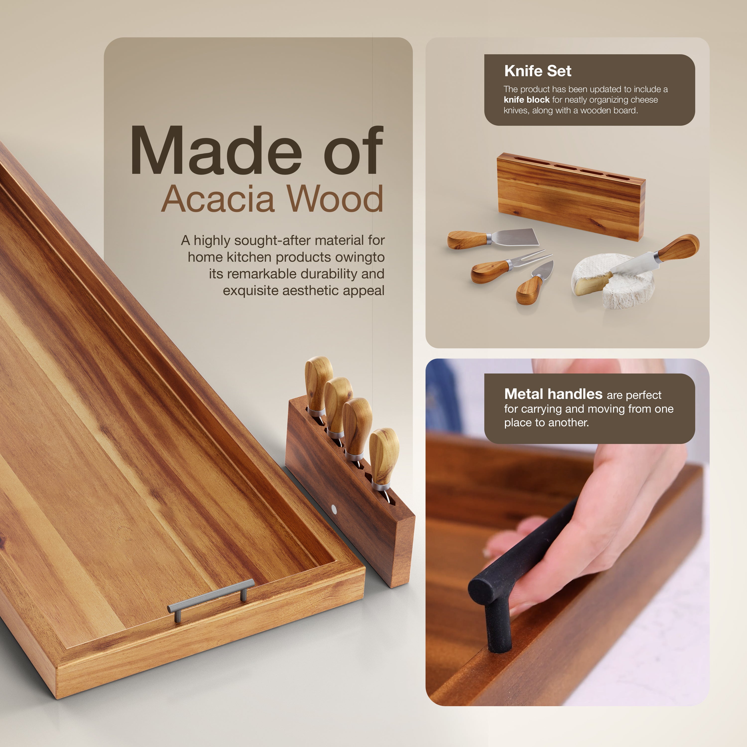 36" Acacia Large Charcuterie Boards for Party with Metal Handles-thumbmail-3