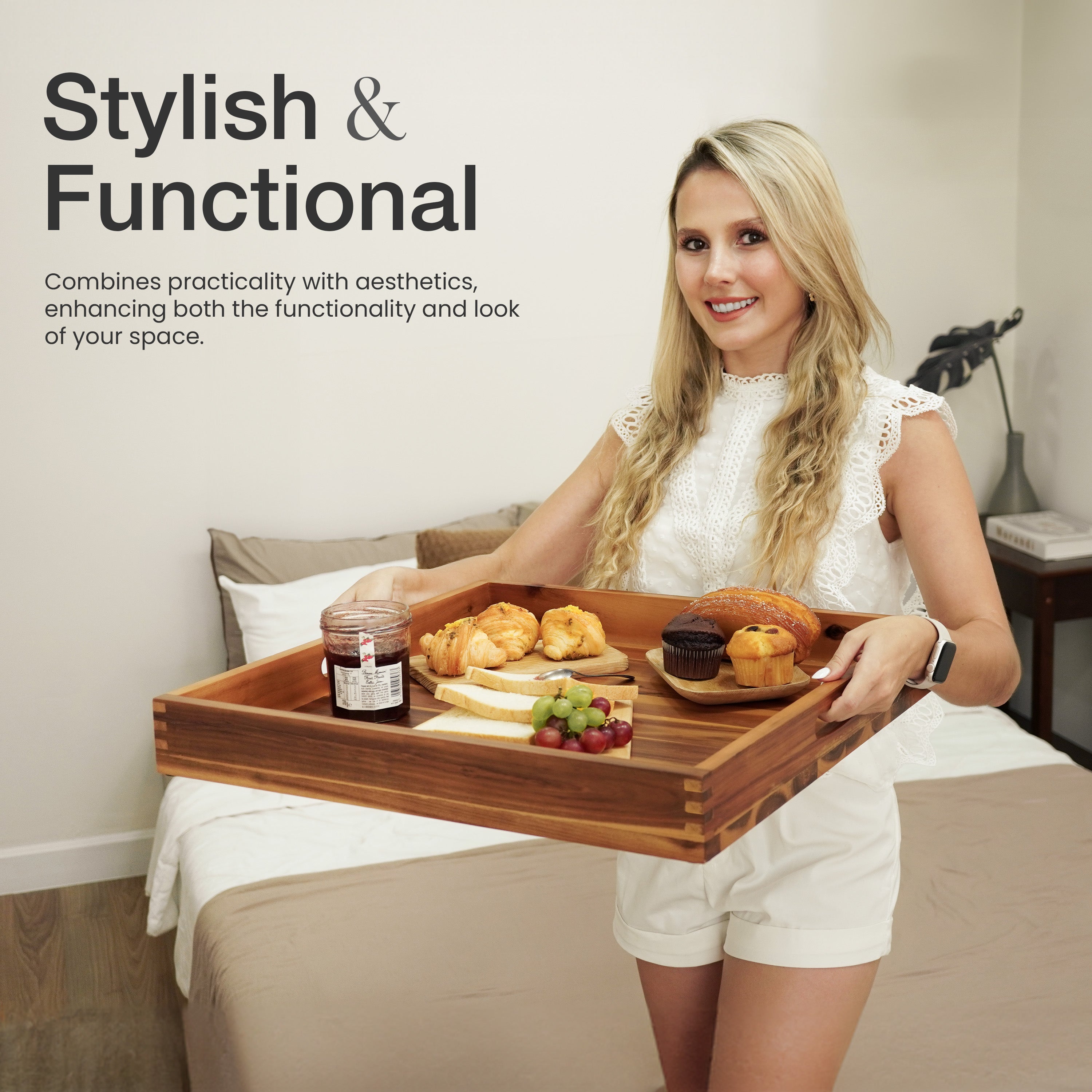 20" x 20" Square Wooden Ottoman Tray, Built-in Handles, Serving Tray-thumbmail-2