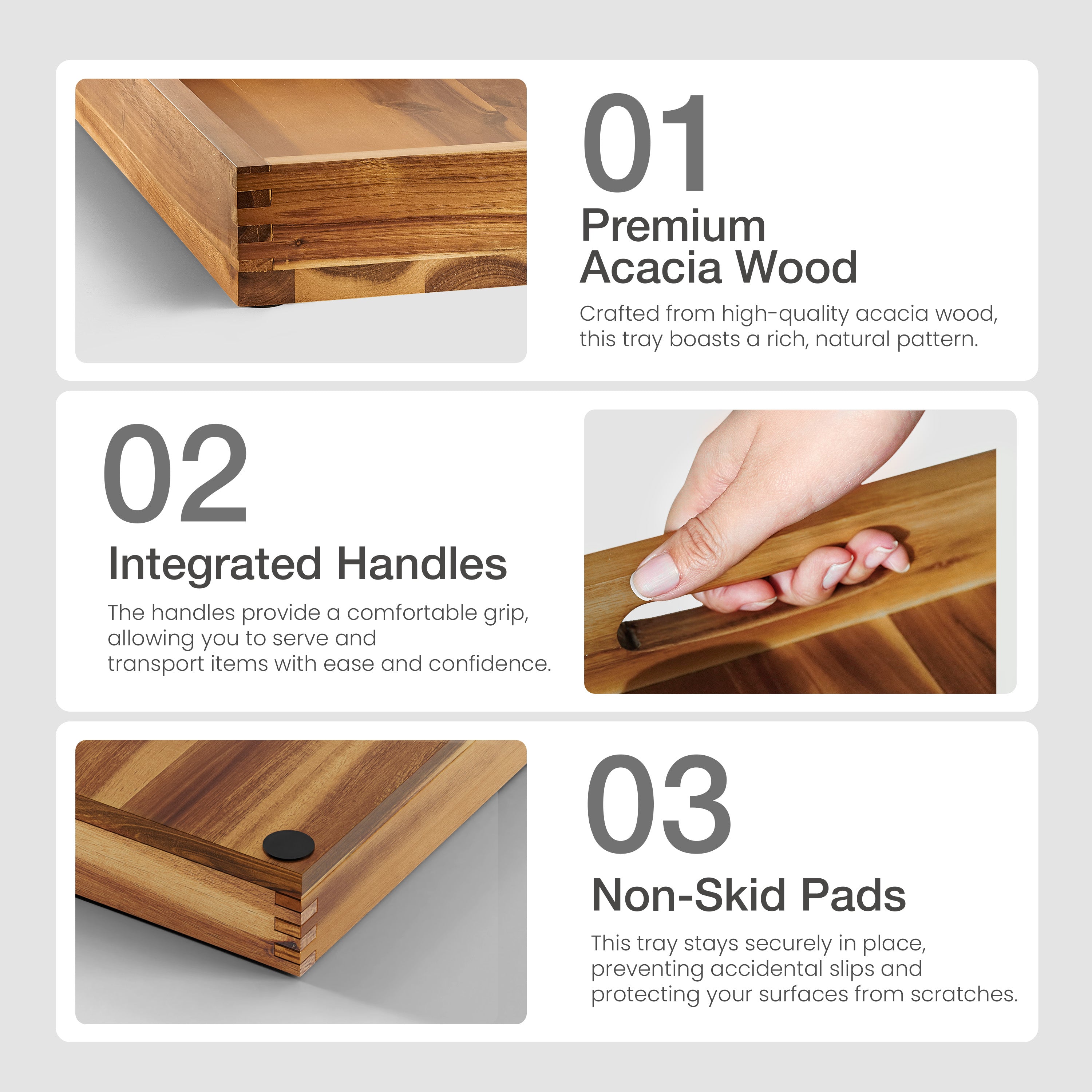 24" x 24" Square Wooden Ottoman Tray, Built-in Handles, Serving Tray-thumbmail-5