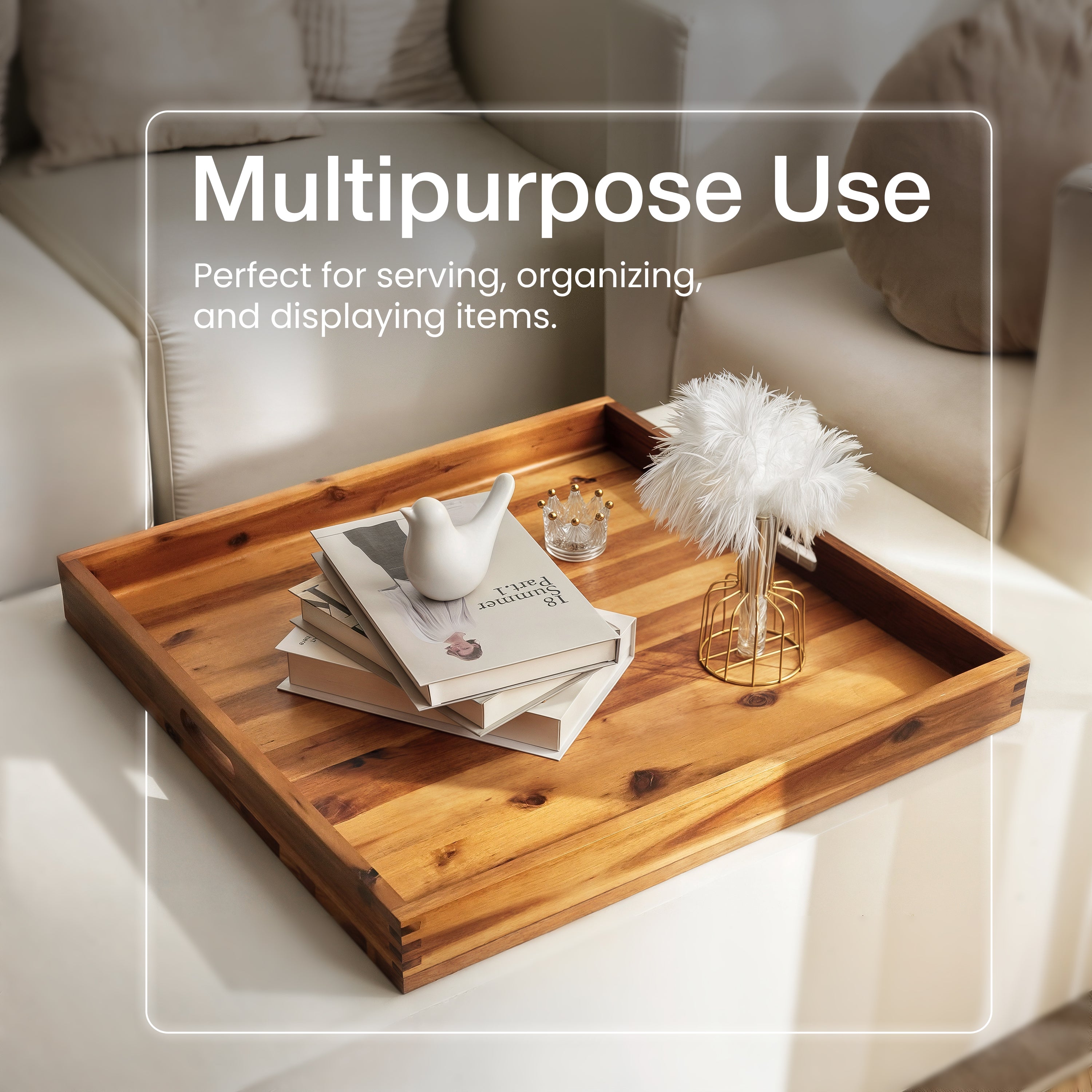 24" x 24" Square Wooden Ottoman Tray, Built-in Handles, Serving Tray-thumbmail-6