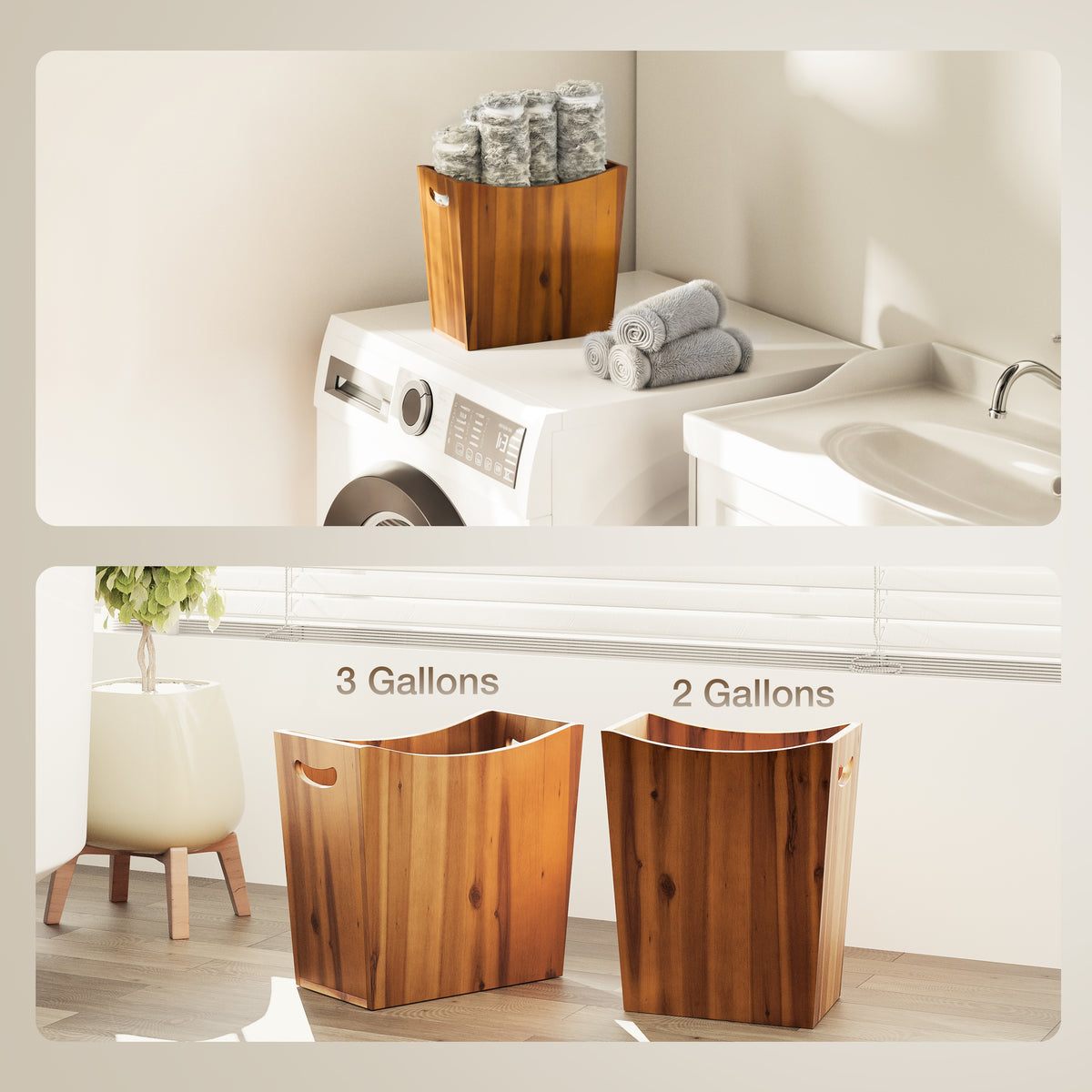 3-Gallon Wood Trash Can with Handles for Kitchen, Bathroom, Office-thumbmail-4