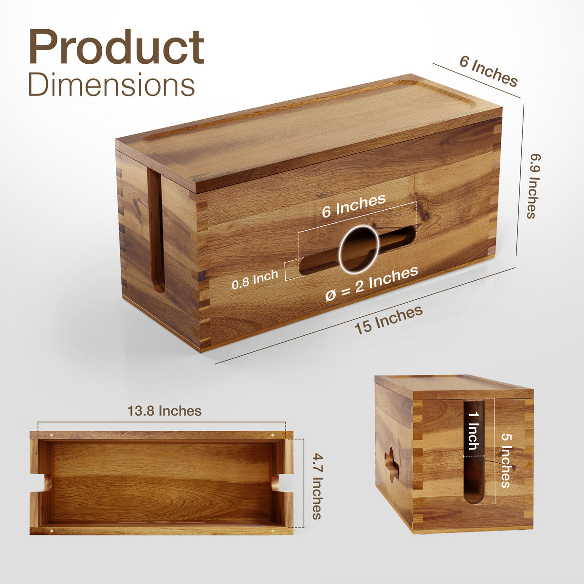 Acacia Wood Cable Management Box – Large Cord Organizer & Power Strip Cover-thumbmail-3