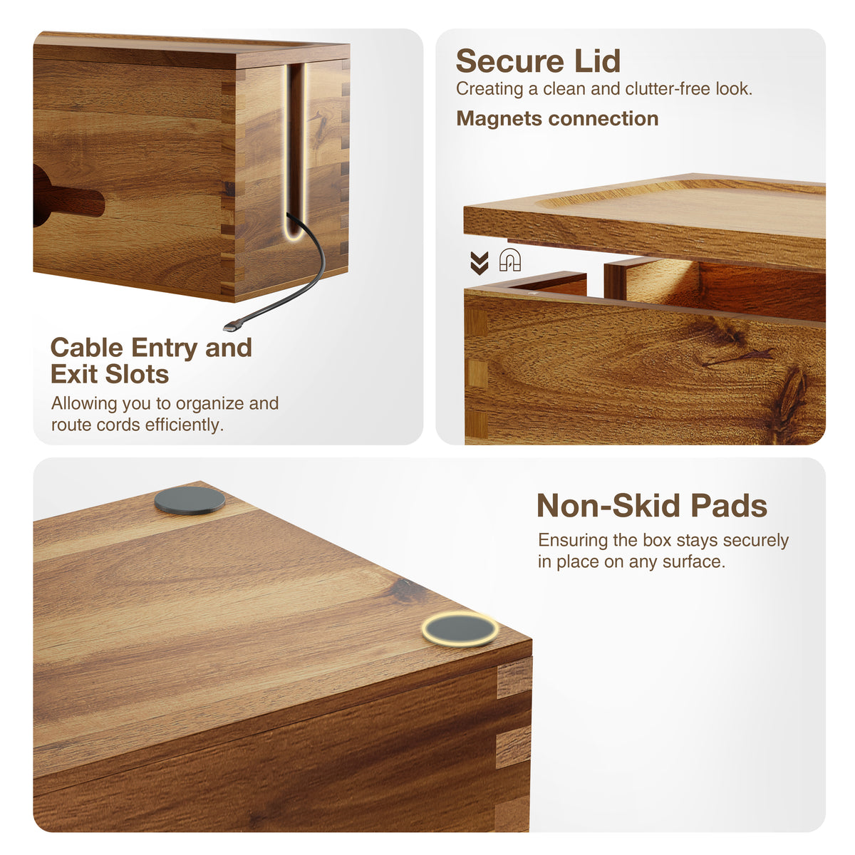 Acacia Wood Cable Management Box – Large Cord Organizer & Power Strip Cover-thumbmail-4