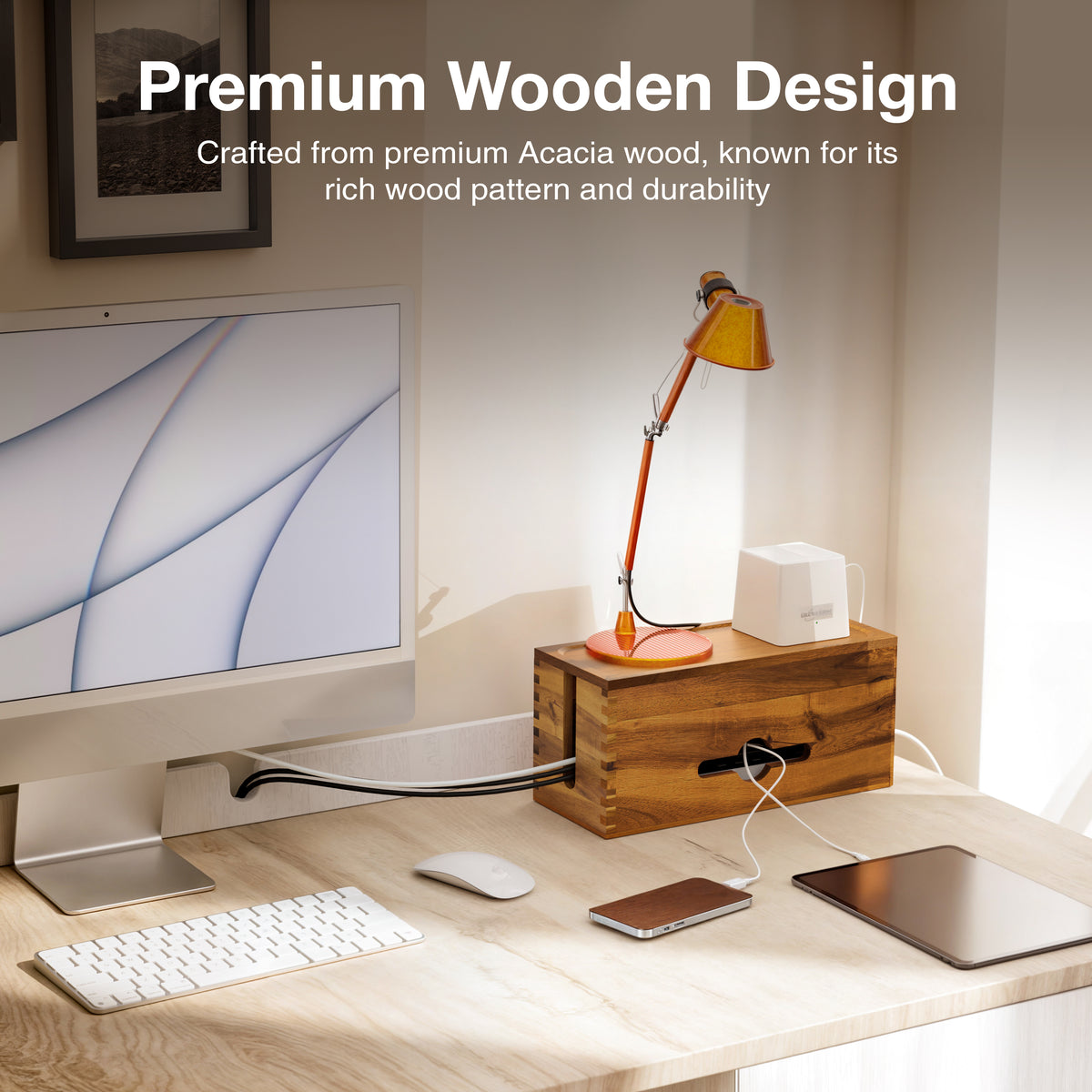 Acacia Wood Cable Management Box – Large Cord Organizer & Power Strip Cover-thumbmail-2