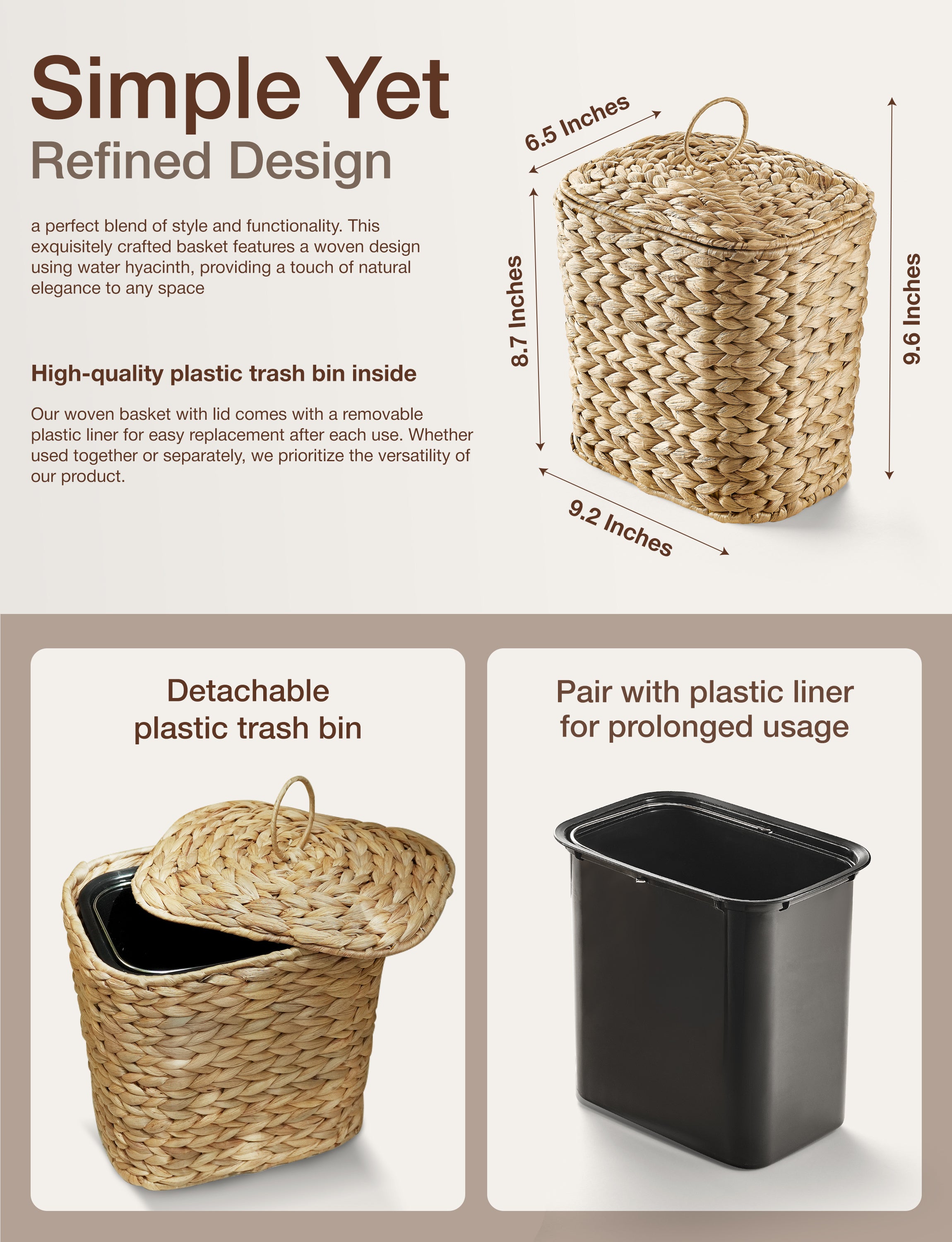 1.5 Gallon Wicker Wastebasket with Lid, Woven from Water Hyacinth-thumbmail-3