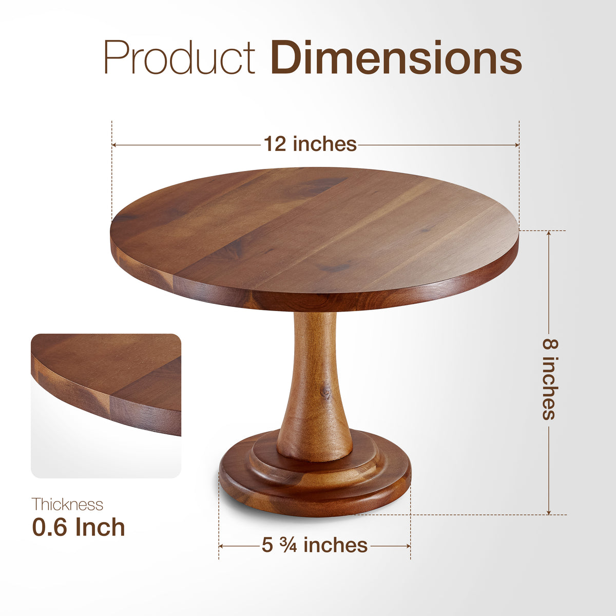 12" Wooden Round Cake Stands for Cupcake,Tall & Sturdy, Removable-thumbmail-3