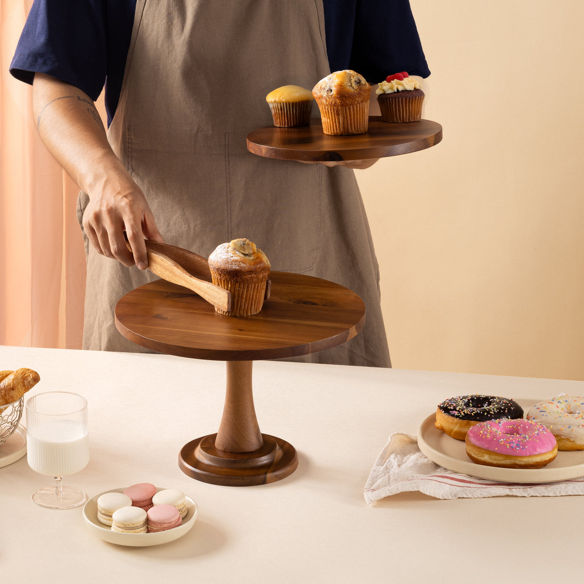 12" Wooden Round Cake Stands for Cupcake,Tall & Sturdy, Removable-thumbmail-5