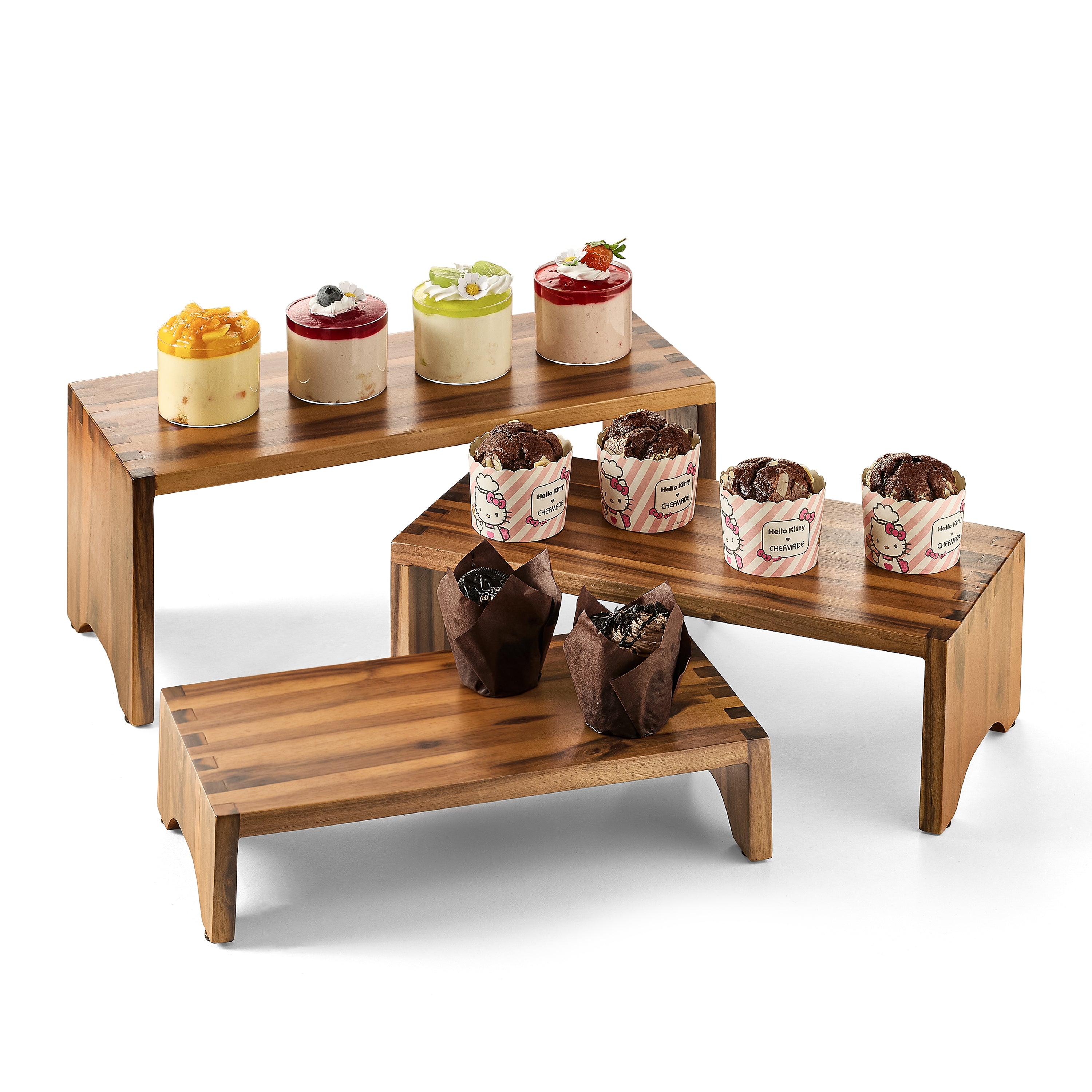 Wooden 3 Tier Cupcake Stand, Riser Display Stand with Non-Slip Pads