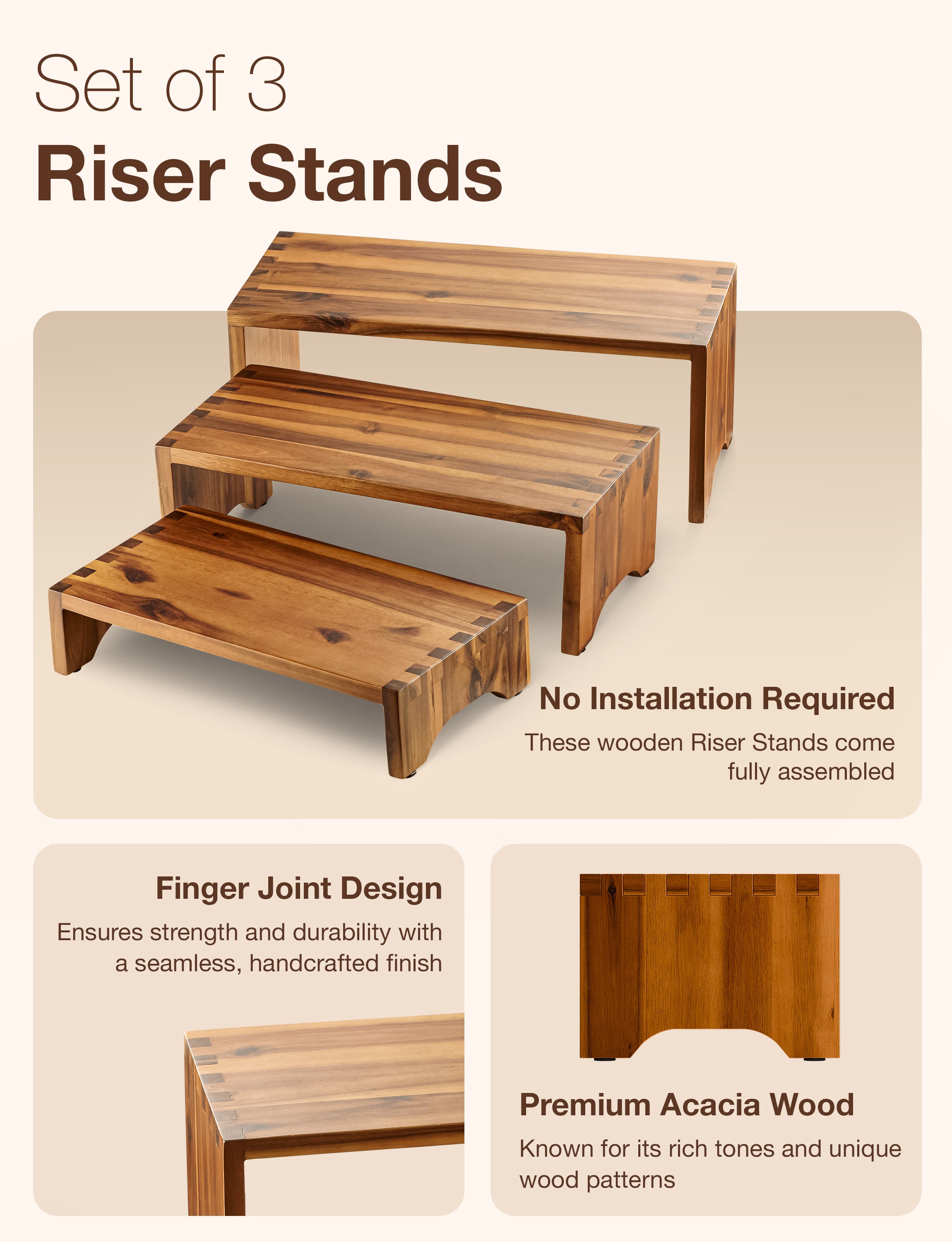 Wooden 3 Tier Cupcake Stand, Riser Display Stand with Non-Slip Pads-thumbmail-4