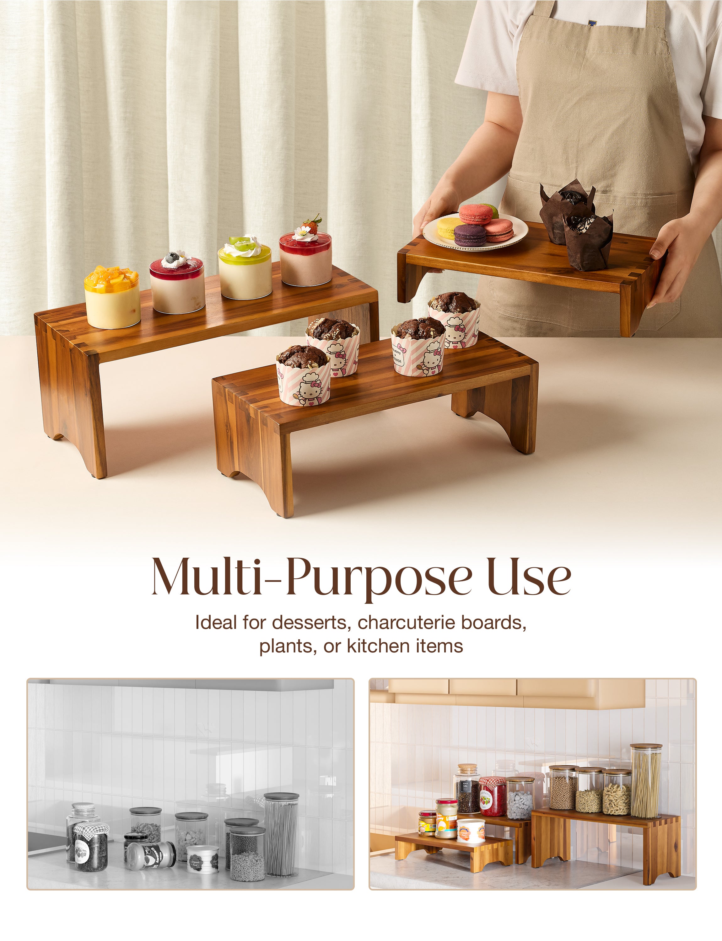 Wooden 3 Tier Cupcake Stand, Riser Display Stand with Non-Slip Pads-thumbmail-5