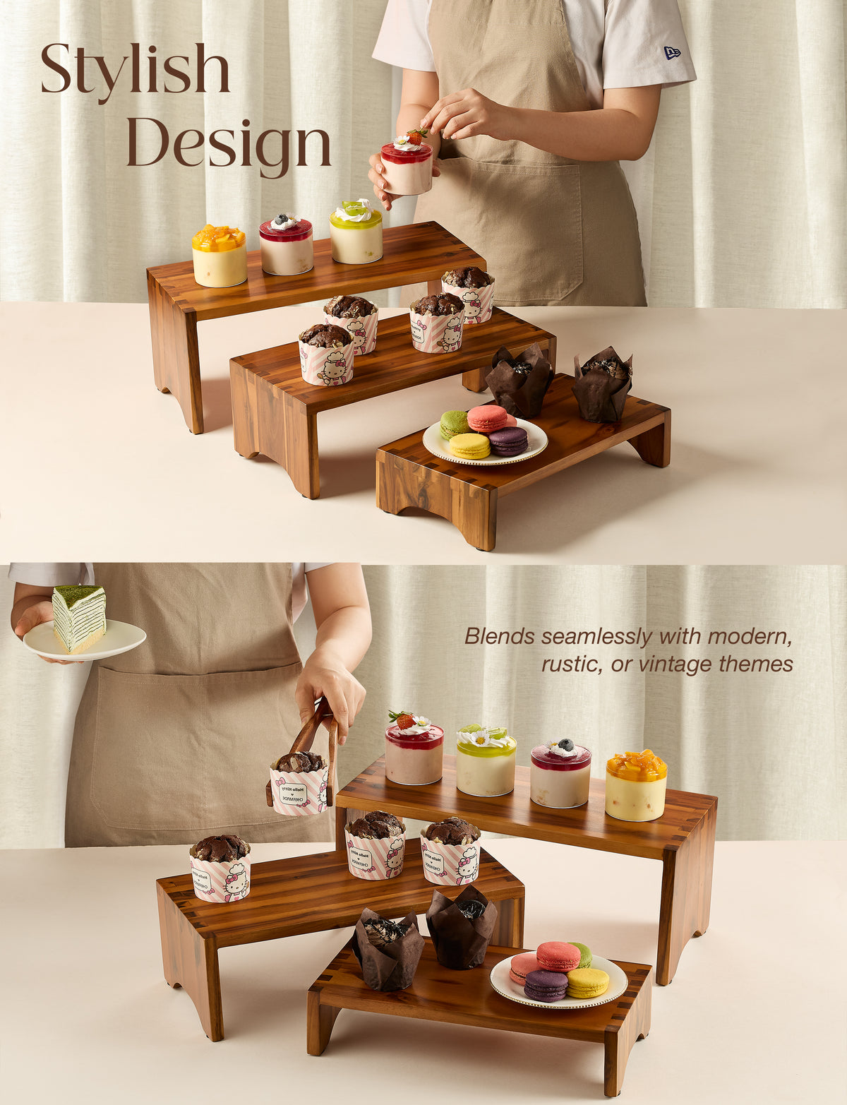Wooden 3 Tier Cupcake Stand, Riser Display Stand with Non-Slip Pads-thumbmail-6