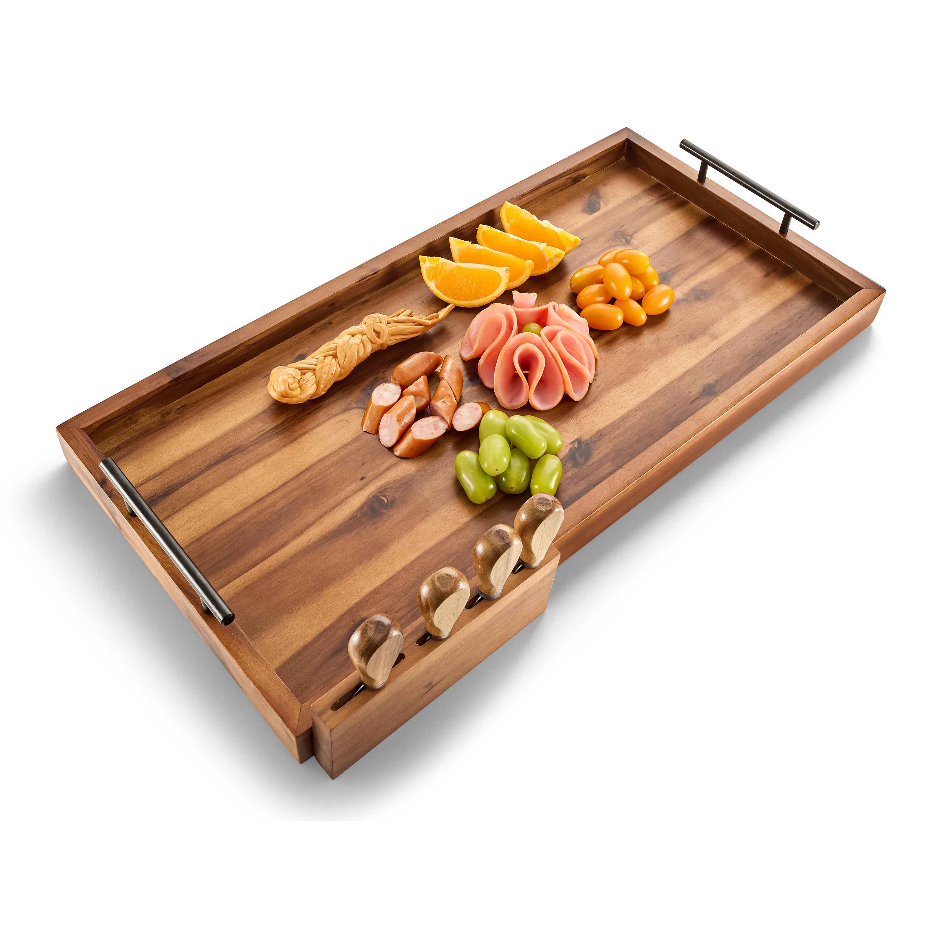24" Acacia Large Charcuterie Boards for Party, Handles, Walnut color-thumbmail-1