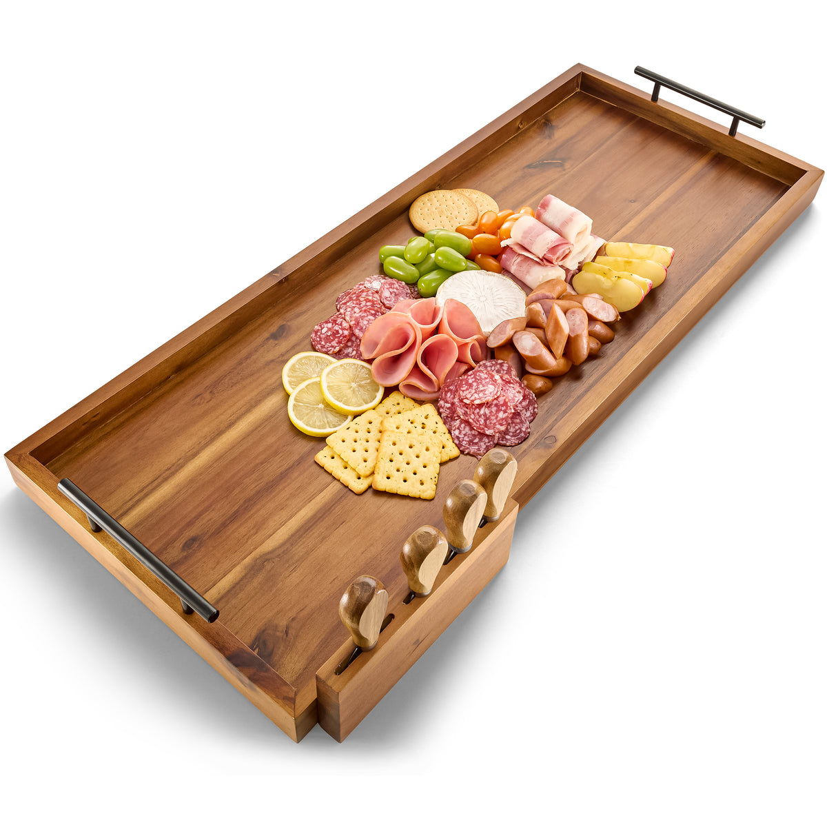 30" Acacia Large Charcuterie Boards for Party with Metal Handles-thumbmail-1