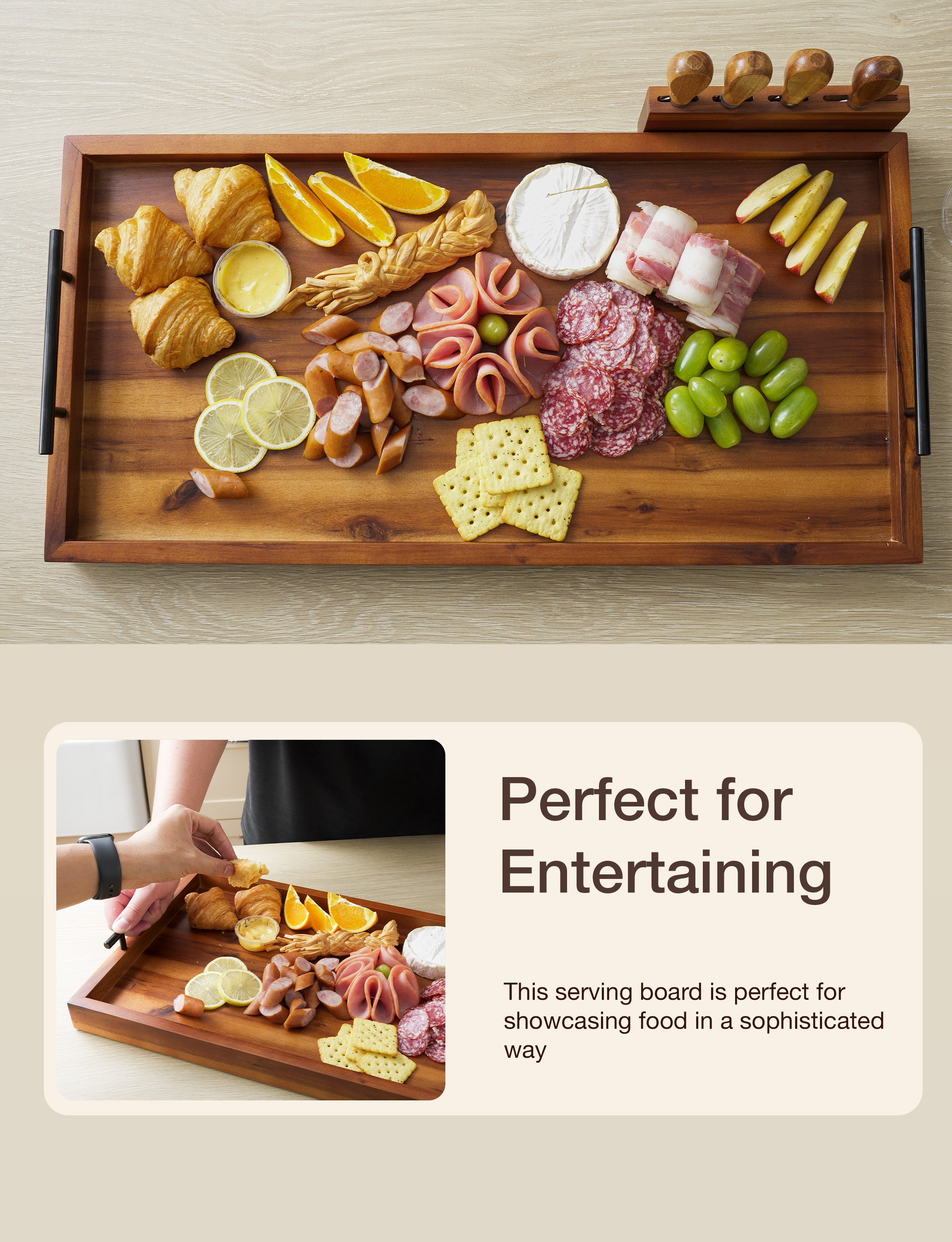 30" Acacia Large Charcuterie Boards for Party with Metal Handles-thumbmail-4