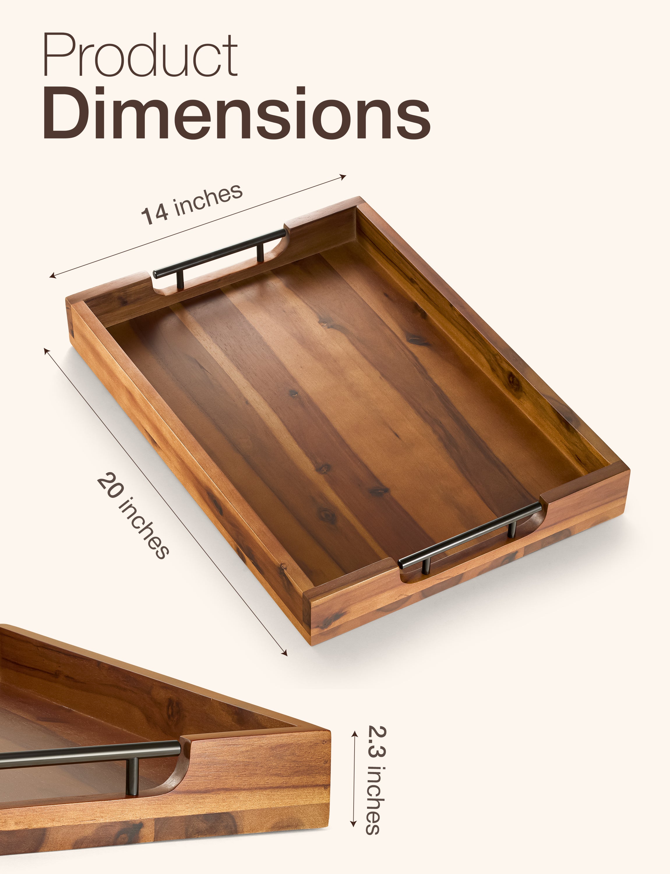 20"x14" Wooden Large Ottoman Tray, Serving Tray with Metal Handles-thumbmail-4
