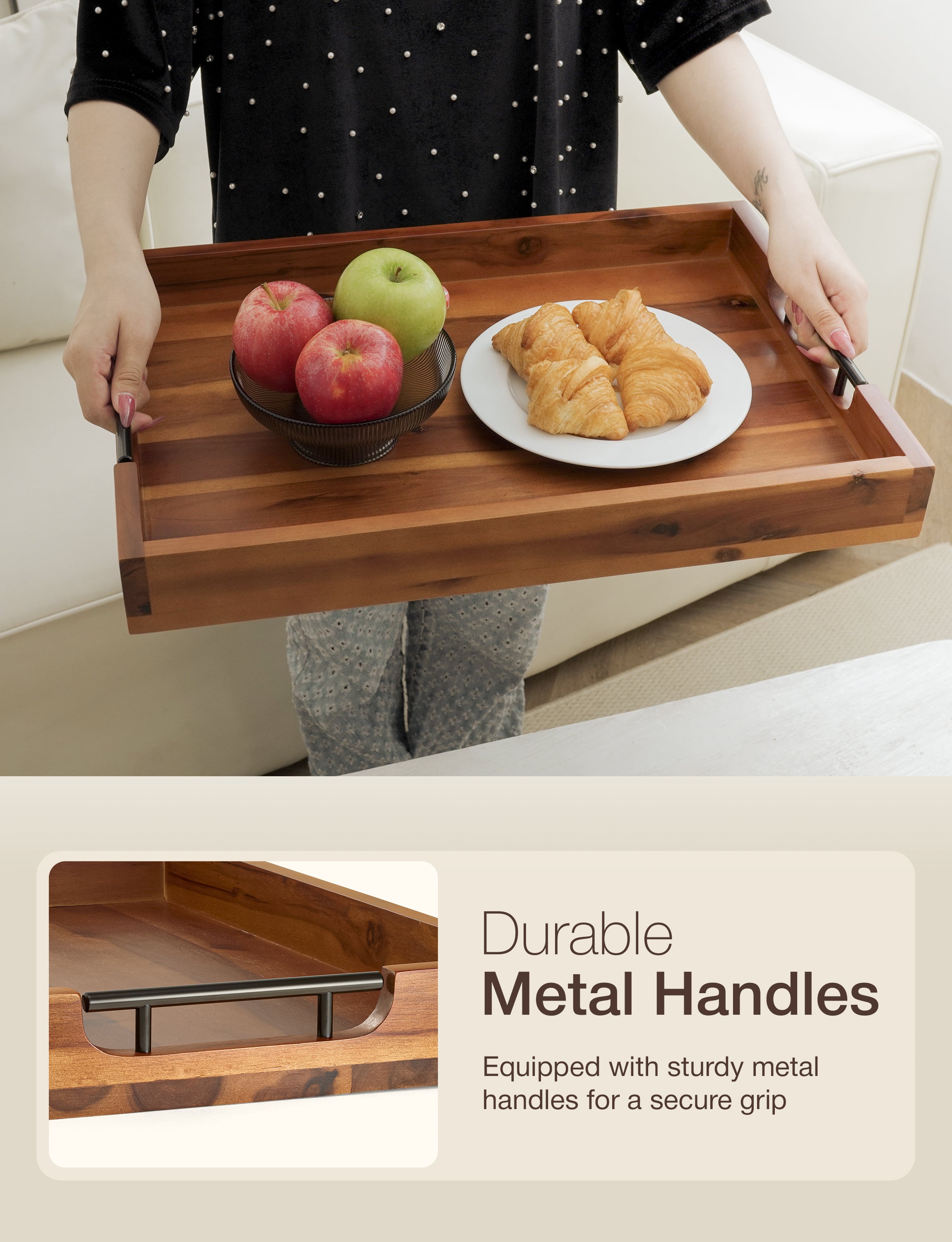 20"x14" Wooden Large Ottoman Tray, Serving Tray with Metal Handles-thumbmail-6