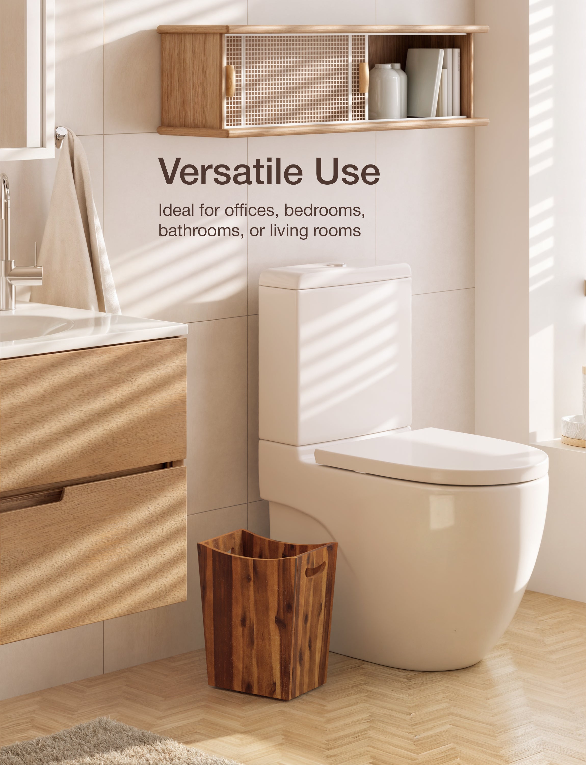 2 Gallon Rectangular Wastebasket with Built-in Handles, Walnut Color-thumbmail-5
