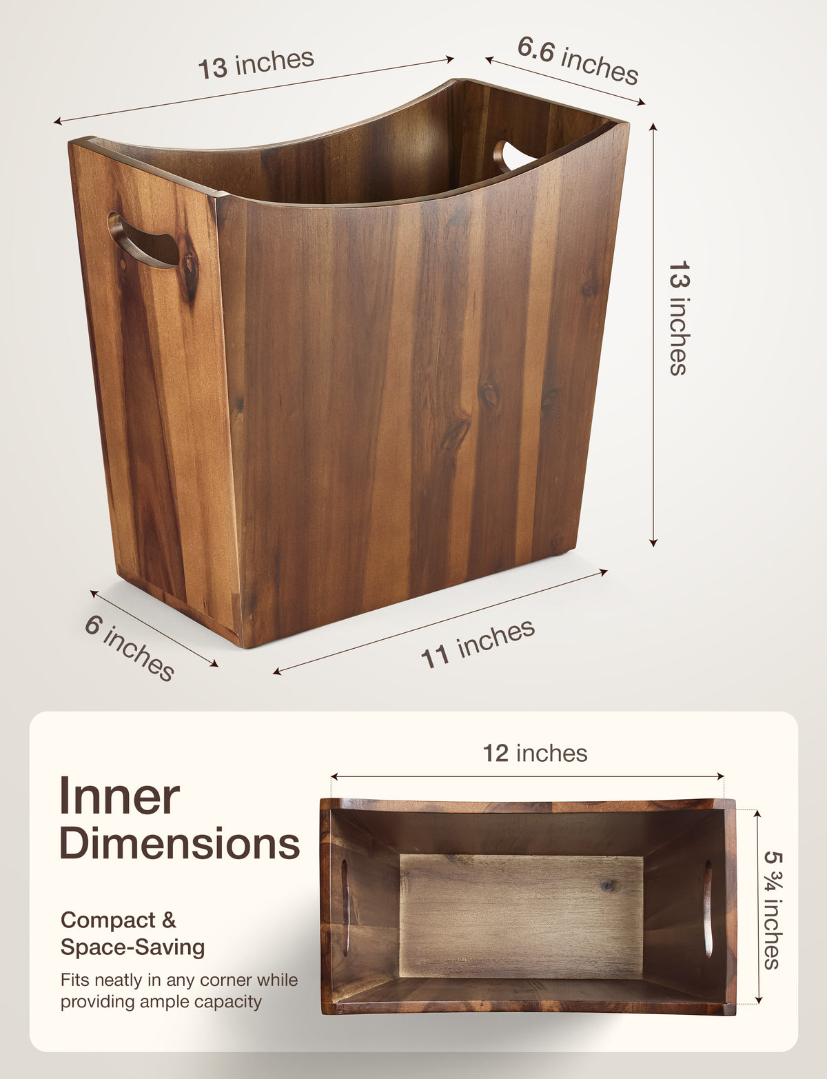 3-Gallon Acacia Wood Wastebasket, Small Wood Trash Can with Handles-thumbmail-3