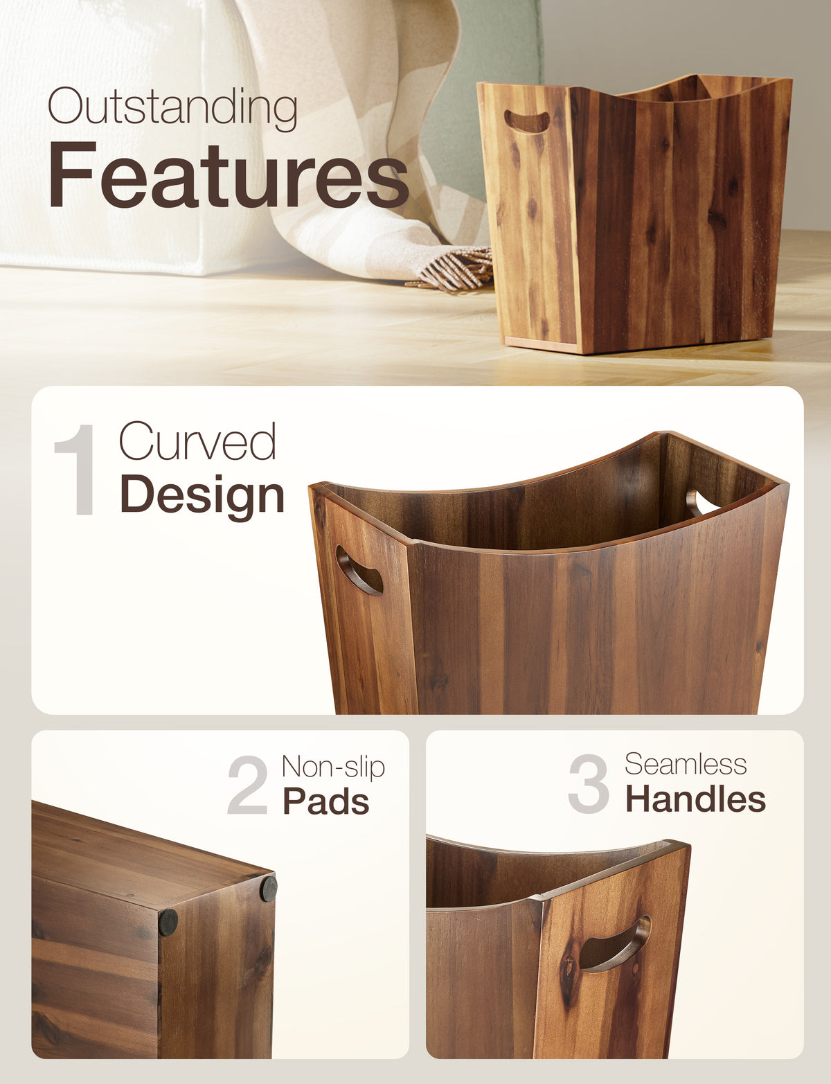 3-Gallon Acacia Wood Wastebasket, Small Wood Trash Can with Handles-thumbmail-4