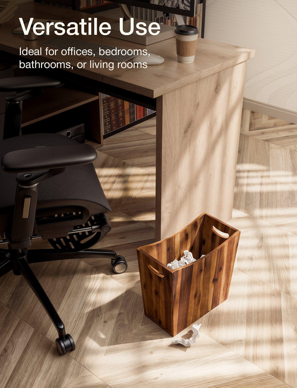 3-Gallon Acacia Wood Wastebasket, Small Wood Trash Can with Handles-thumbmail-5