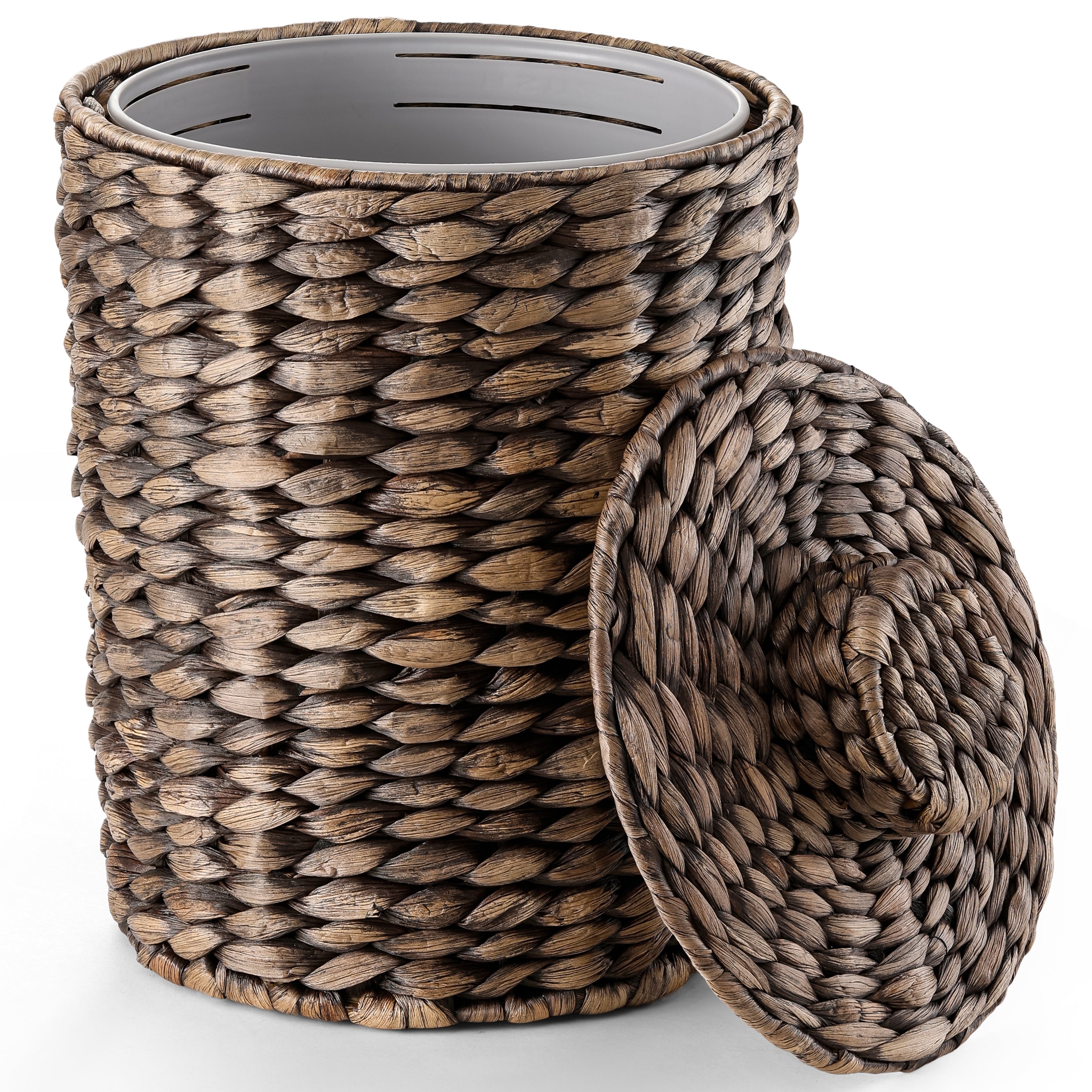 Wicker Trash Can with Lid, Wicker Waste Basket 1.5Gallon, Black Color-thumbmail-1