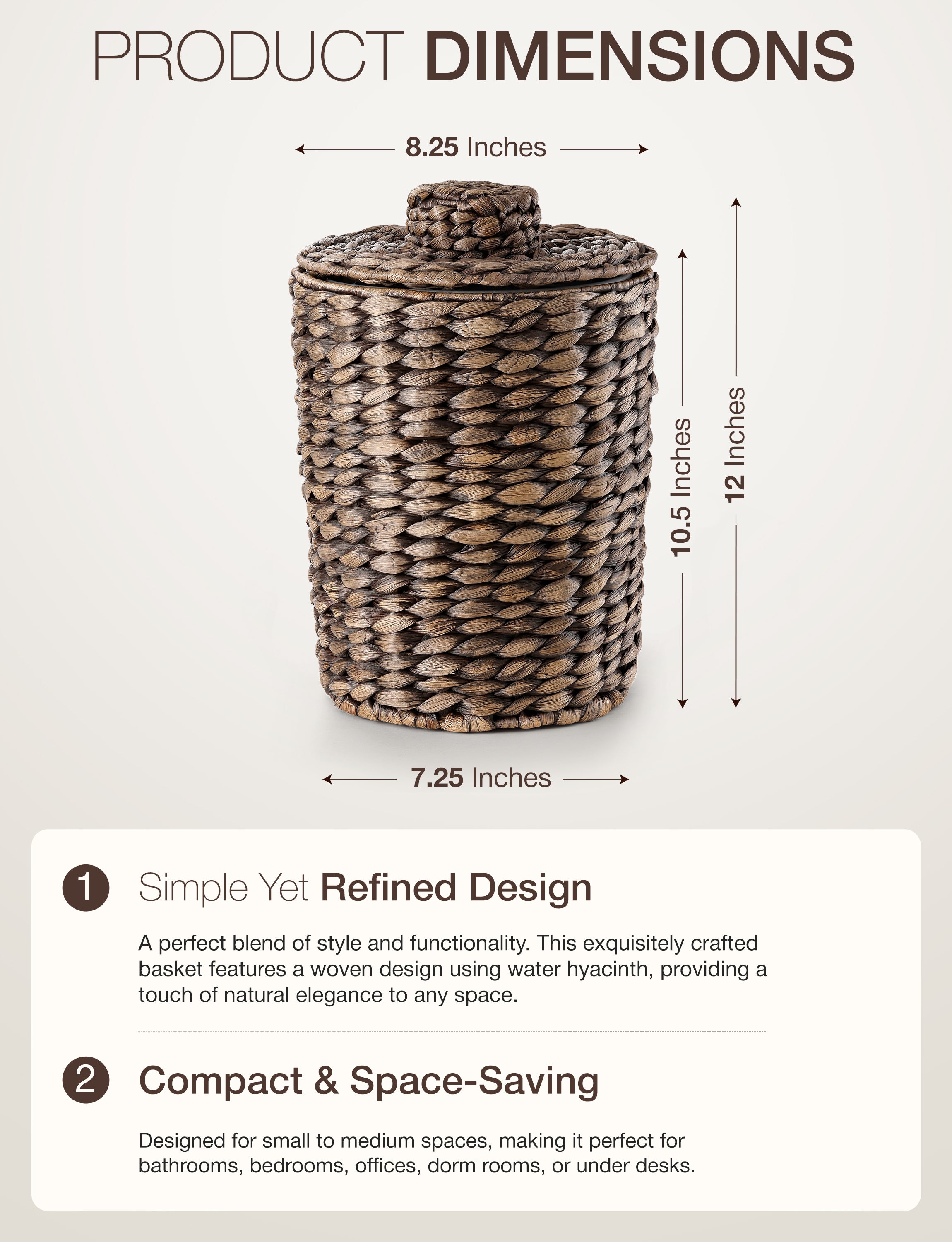 Wicker Trash Can with Lid, Wicker Waste Basket 1.5Gallon, Black Color-thumbmail-3