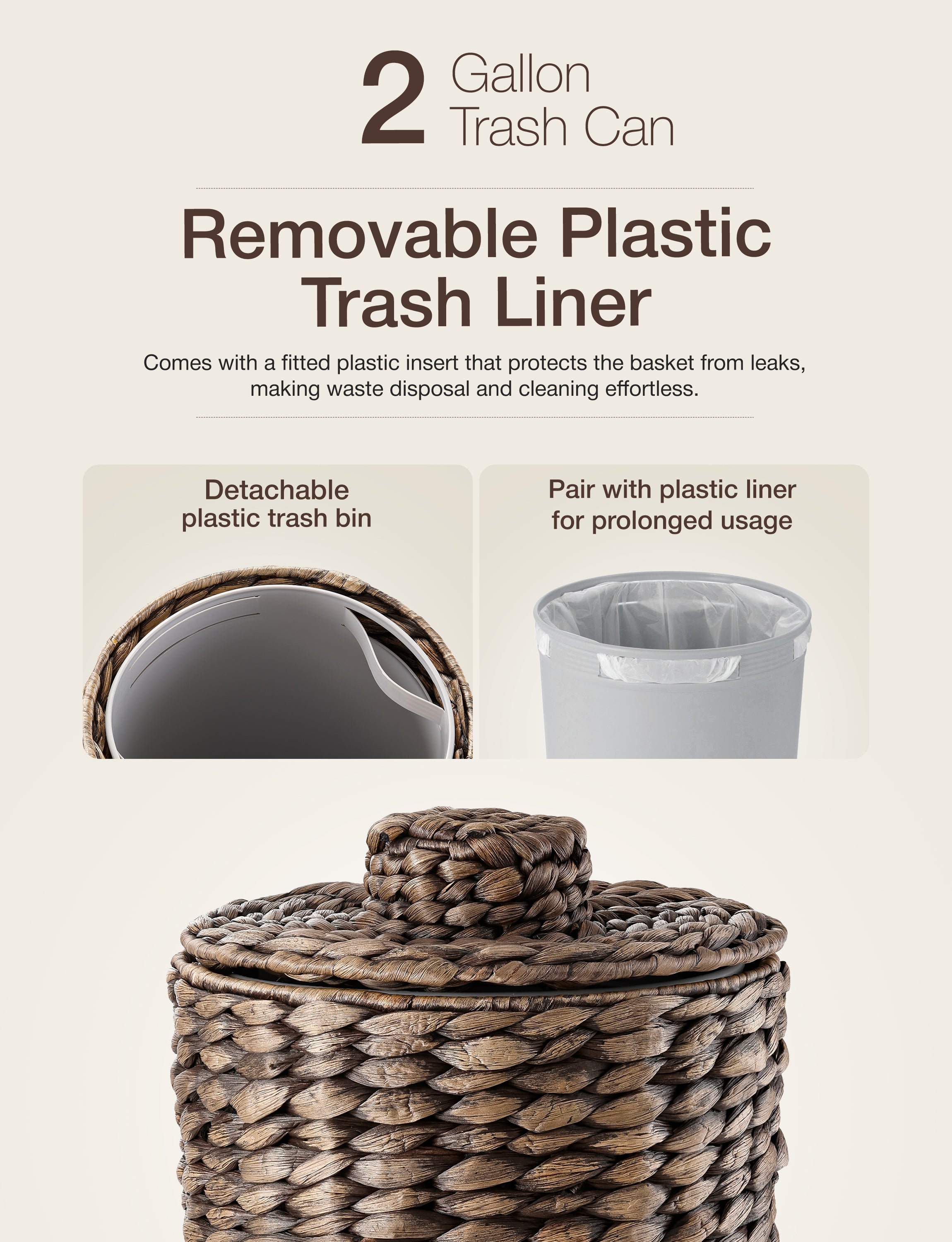 Wicker Trash Can with Lid, Wicker Waste Basket 1.5Gallon, Black Color-thumbmail-4