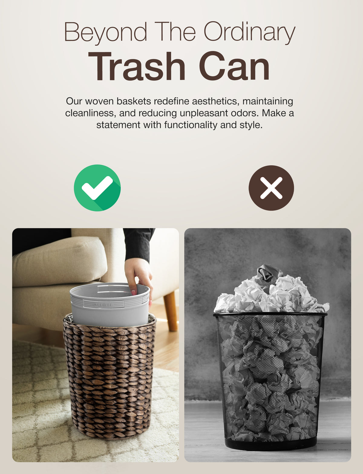 Wicker Trash Can with Lid, Wicker Waste Basket 1.5Gallon, Black Color-thumbmail-7