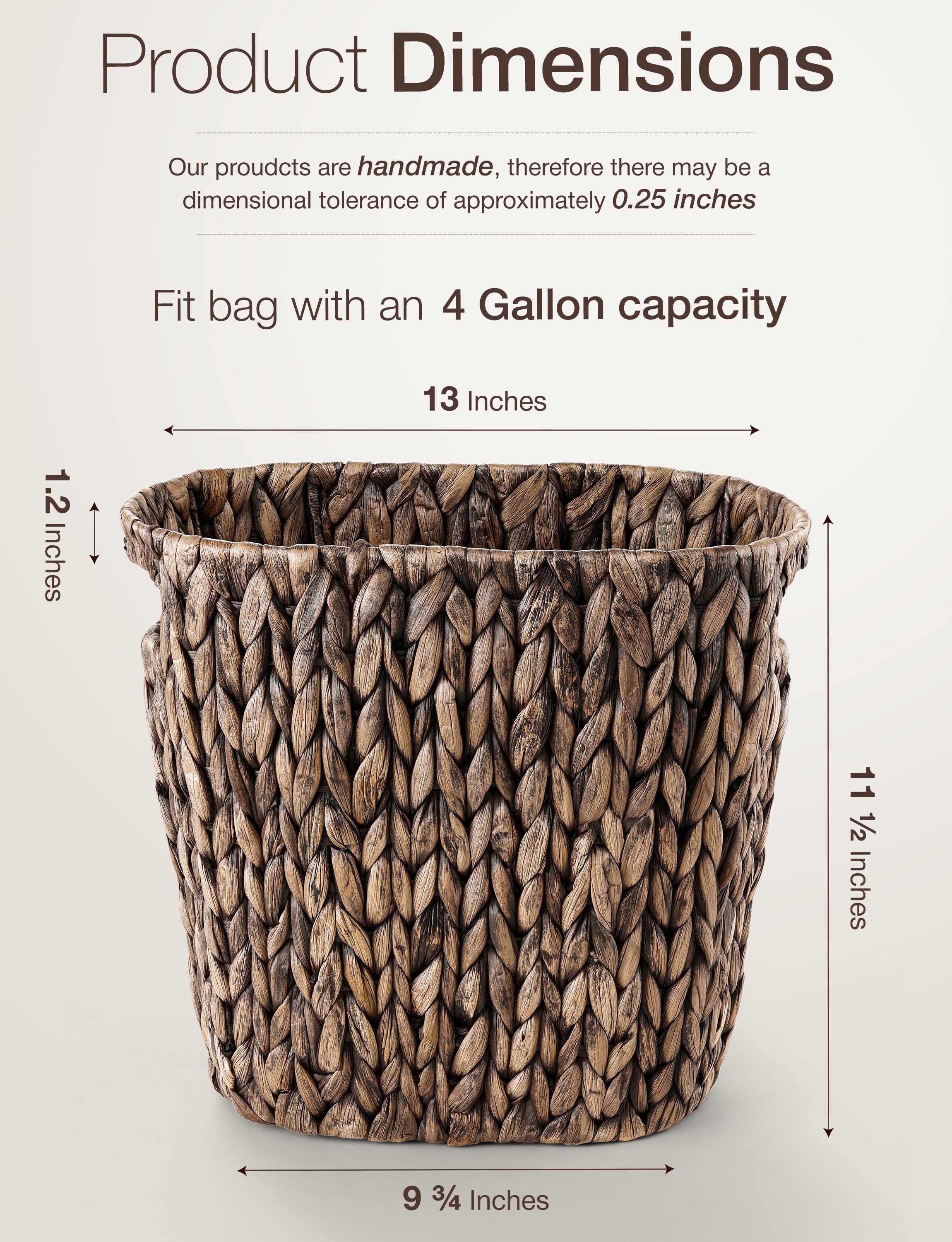 Wicker Waste Basket For Bathroom with Handle, Holds 4 Gallons, Black-thumbmail-3
