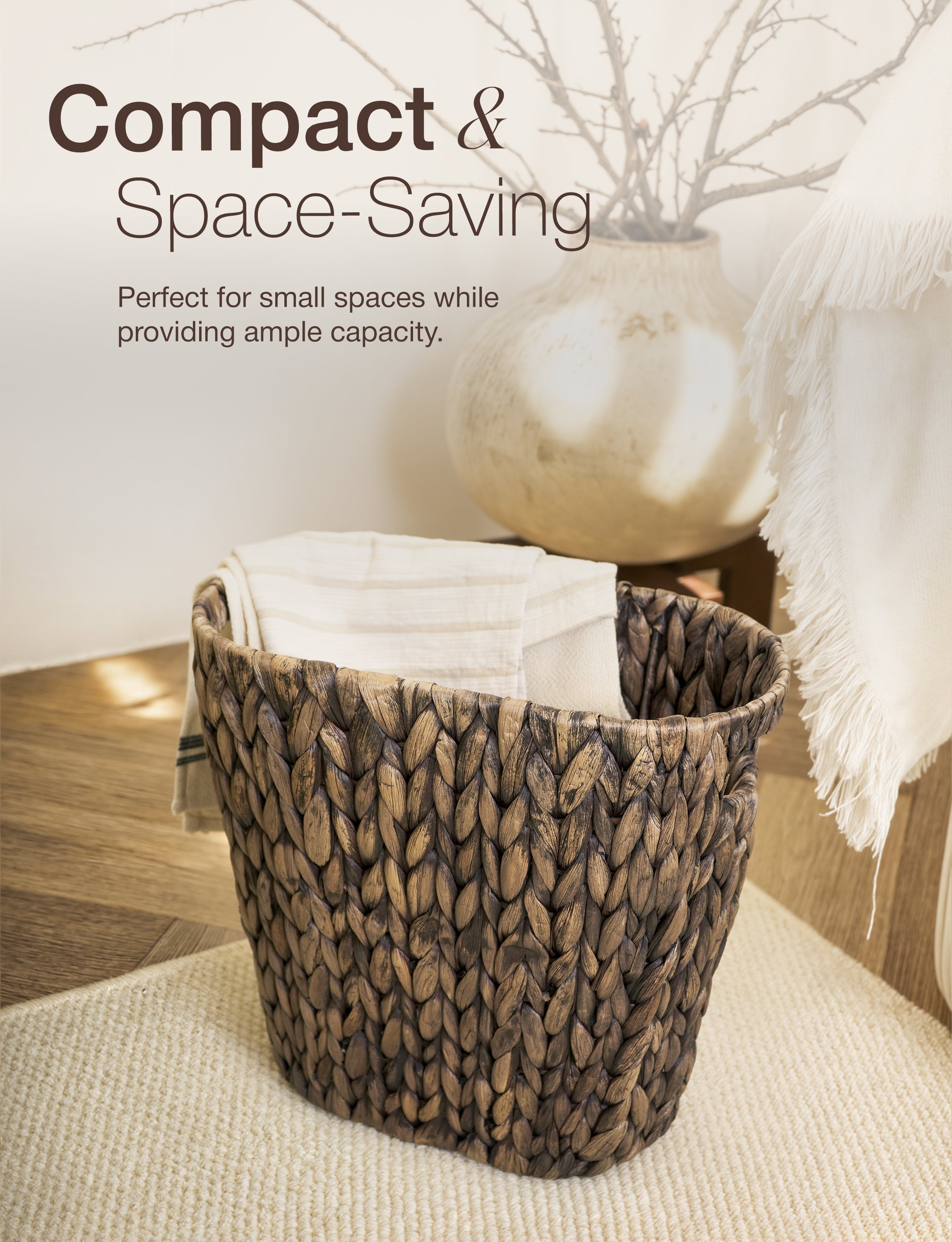 Wicker Waste Basket For Bathroom with Handle, Holds 4 Gallons, Black-thumbmail-5